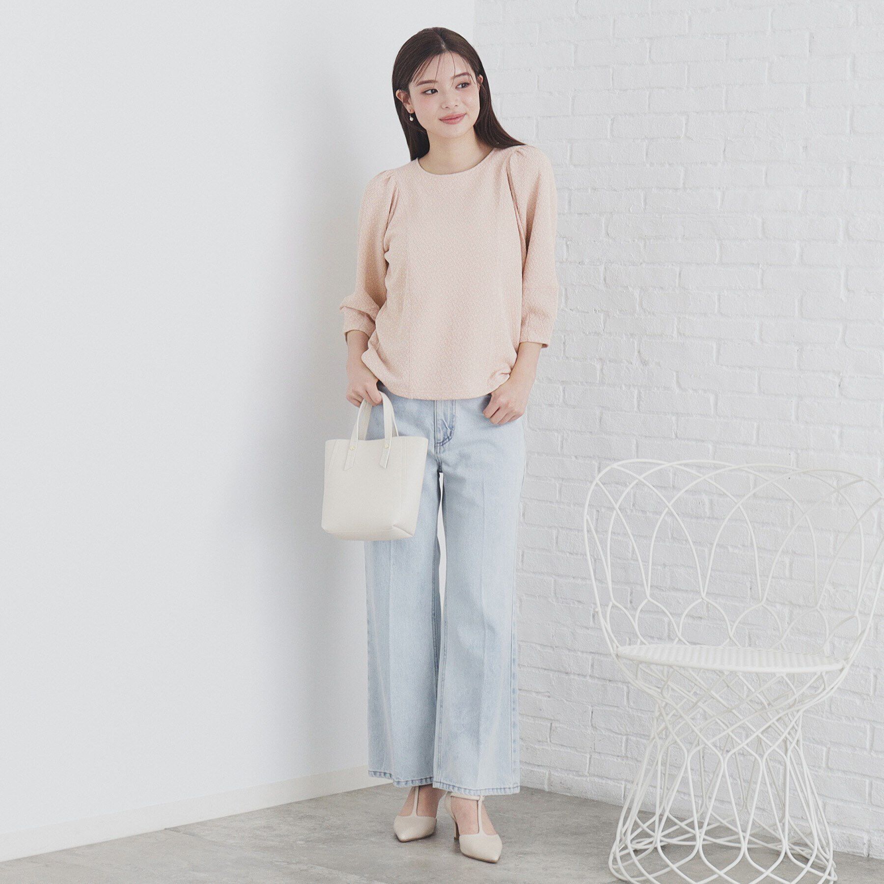 index「《5color/S-LLsiza》カットジャカードパフスリーブトップス【洗濯機洗い可】」|Tシャツ・カットソー|