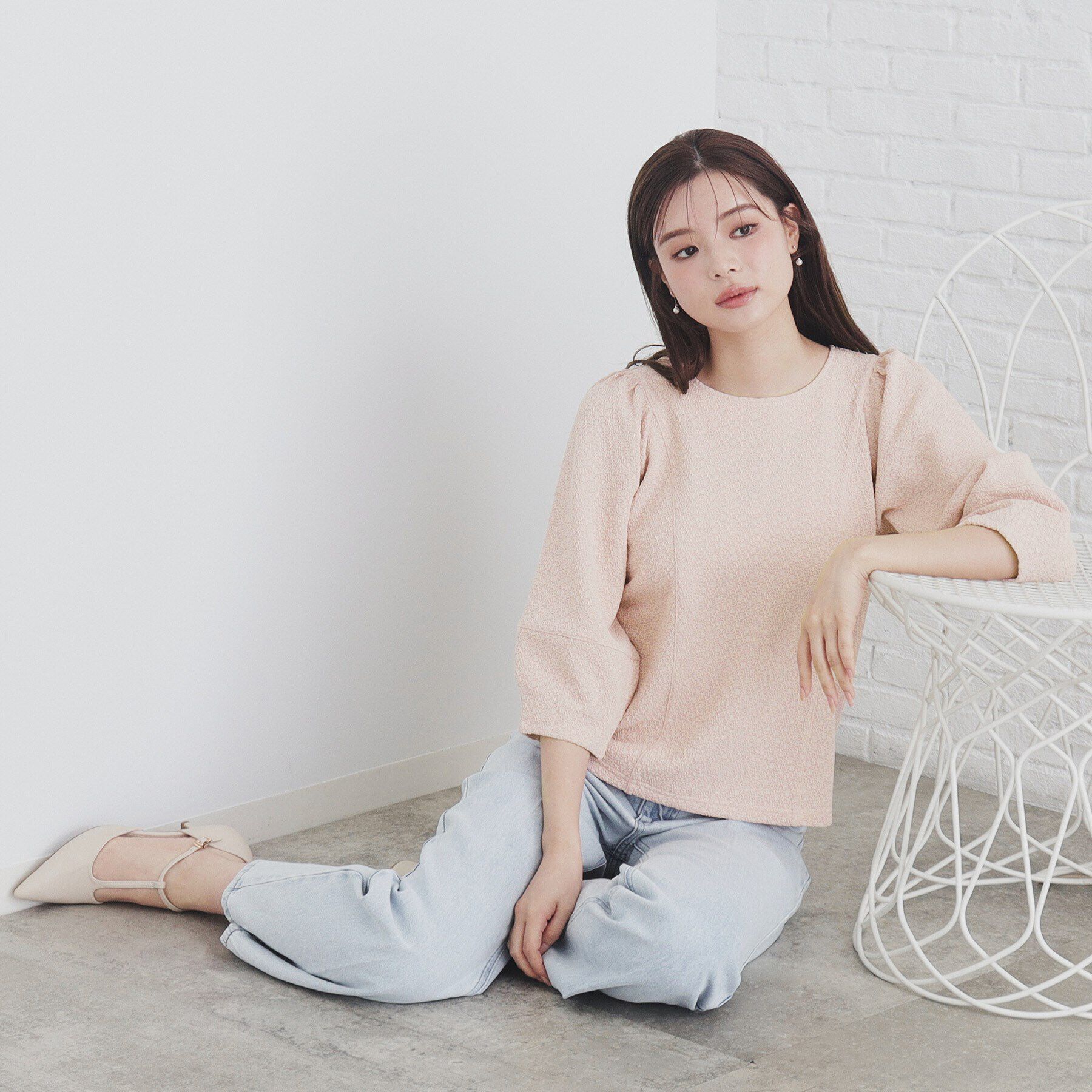 index「《5color/S-LLsiza》カットジャカードパフスリーブトップス【洗濯機洗い可】」|Tシャツ・カットソー|