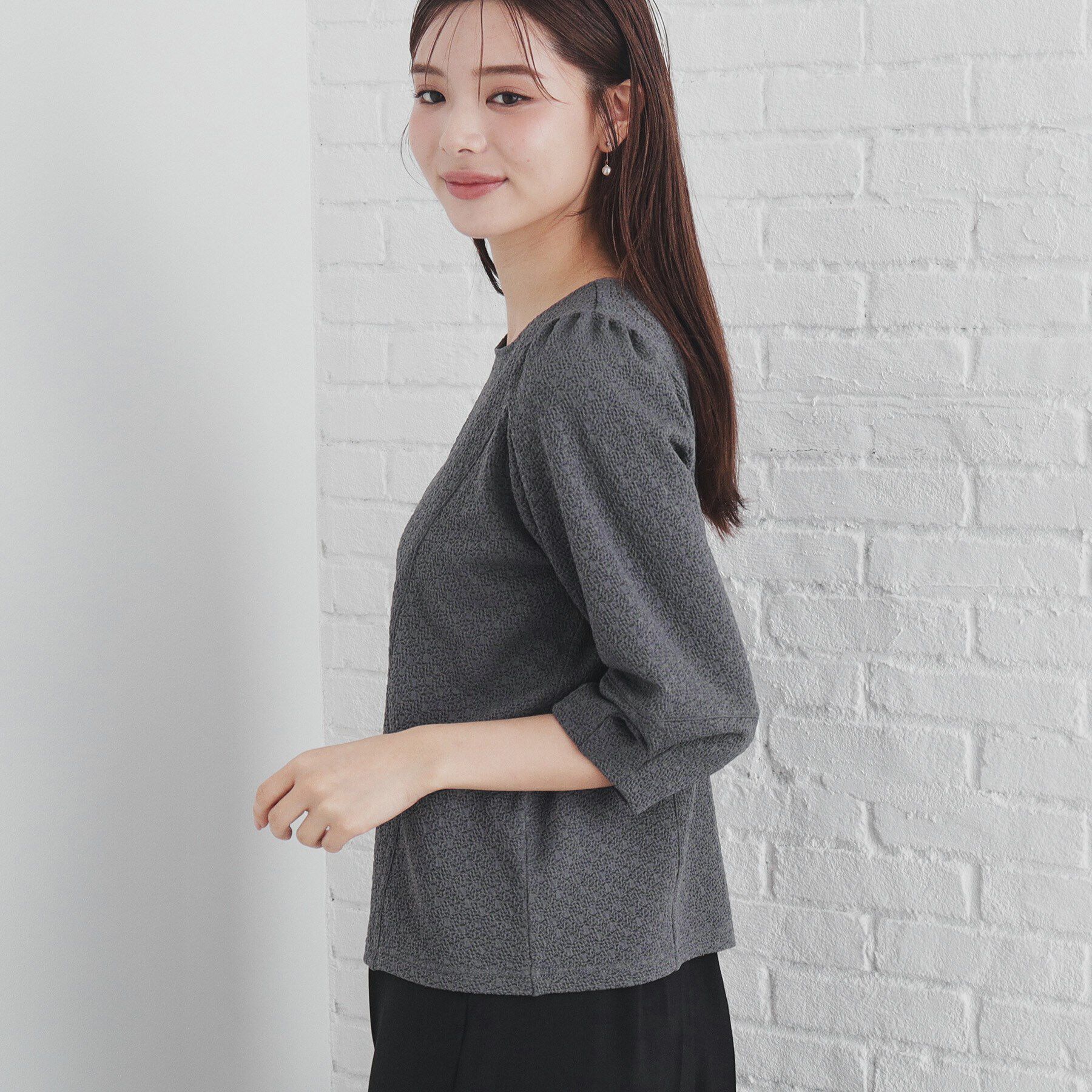 index「《5color/S-LLsiza》カットジャカードパフスリーブトップス【洗濯機洗い可】」|Tシャツ・カットソー|