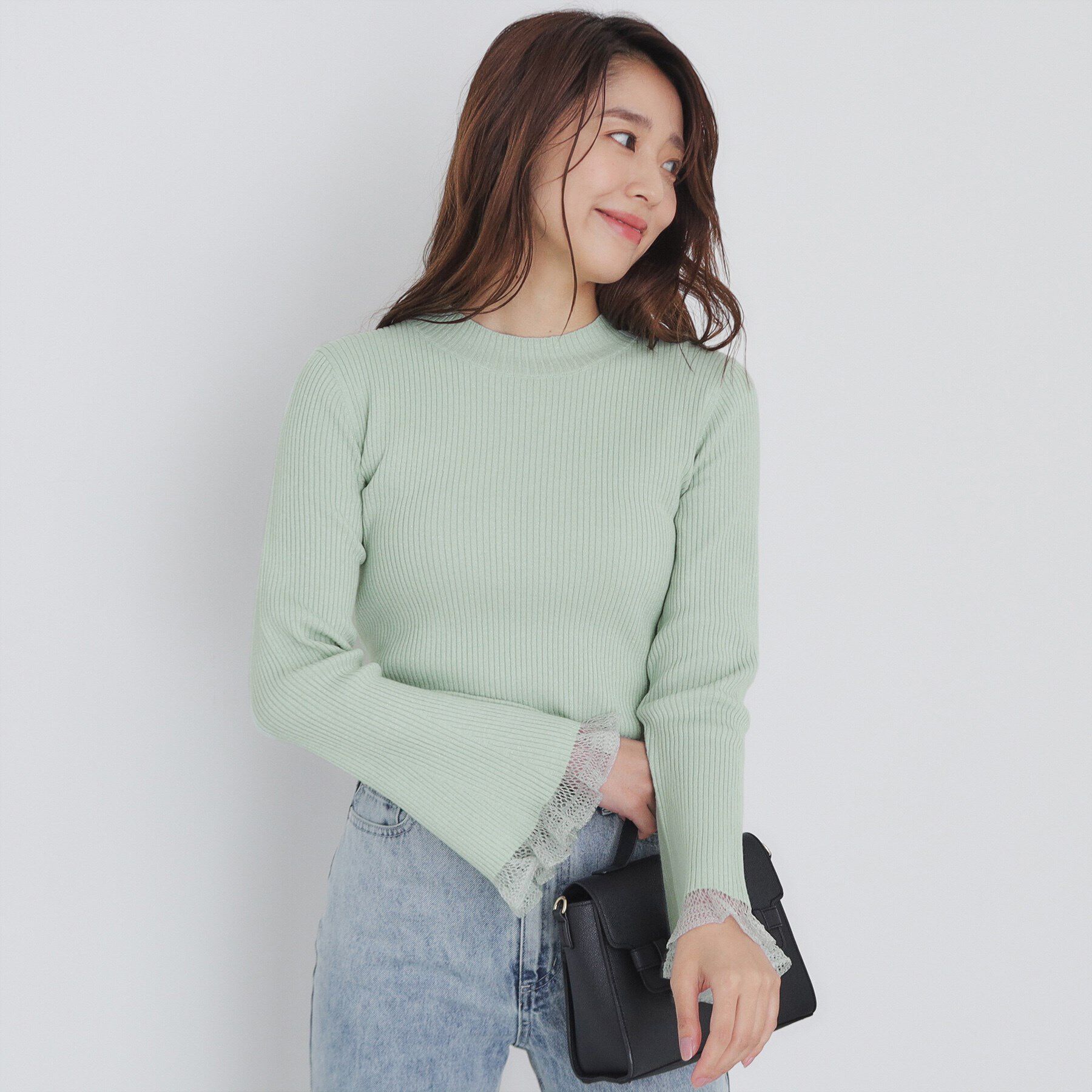 index「ハイネックラメフレアスリーブレースニット【洗濯機洗い可】」|ニット・セーター|