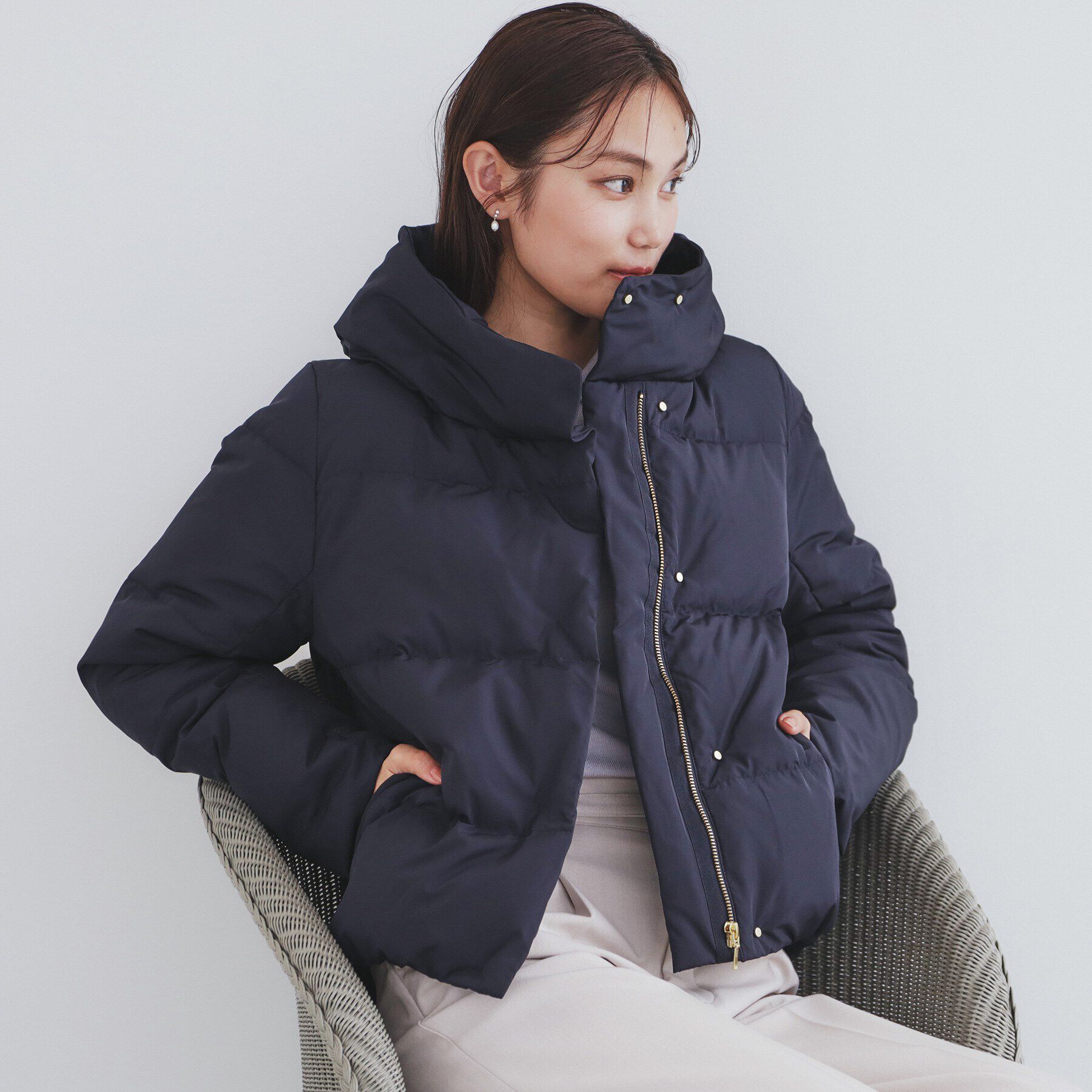 index「《美人百花掲載》河田ダウン ショートコート【洗濯機洗い可/撥水/静電気防止裏地】」|ダウン|ネイビー(894)