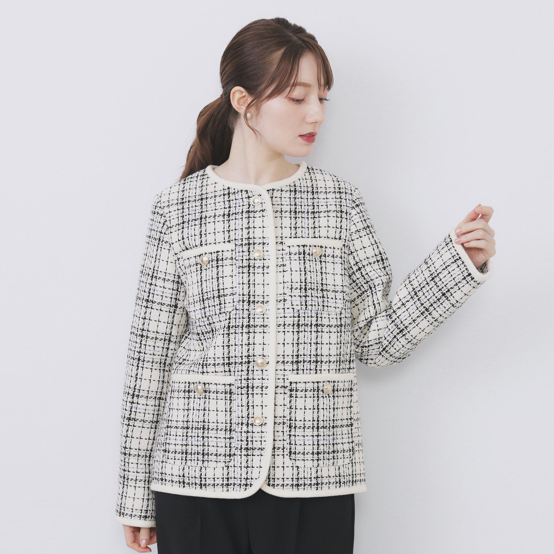 チェックツイードジャケットコート/セットアップ対応【洗える】（index