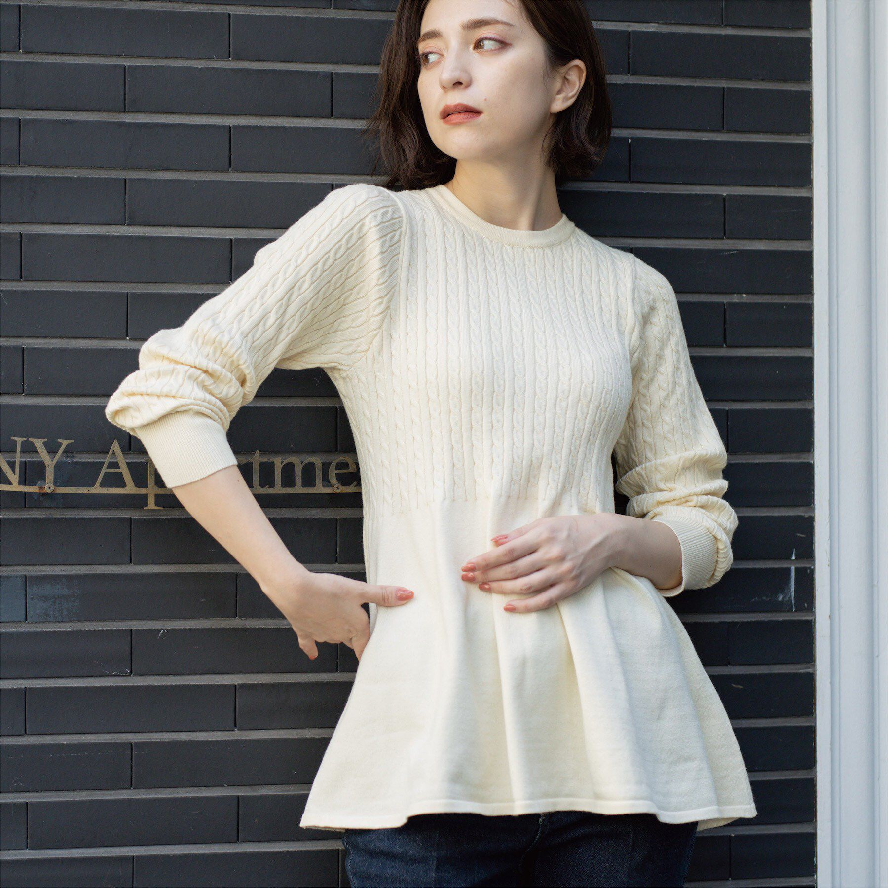 OPAQUE.CLIP「ミニケーブル切替ペプラムニット」|ニット・セーター|アイボリー(004)