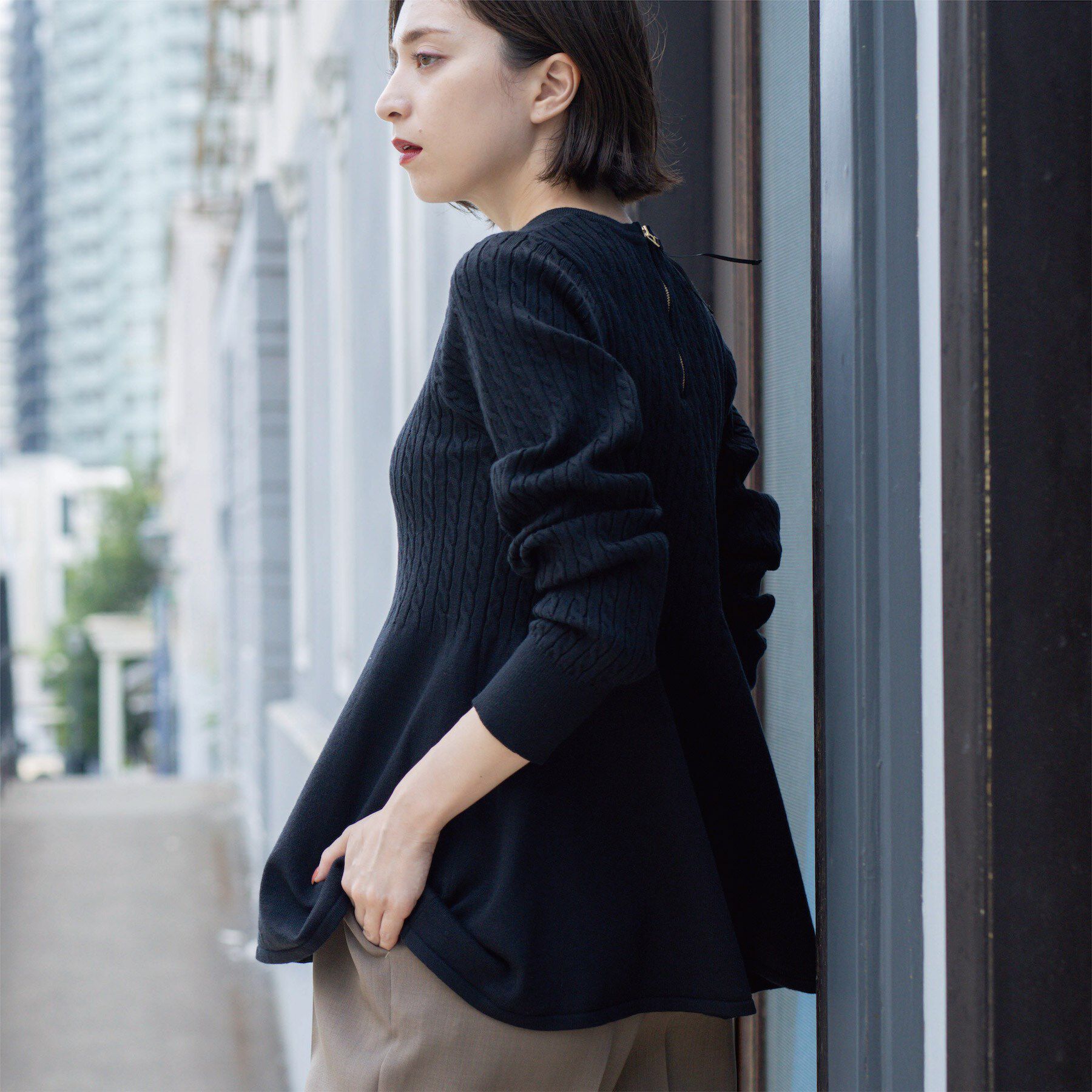 OPAQUE.CLIP「ミニケーブル切替ペプラムニット」|ニット・セーター|