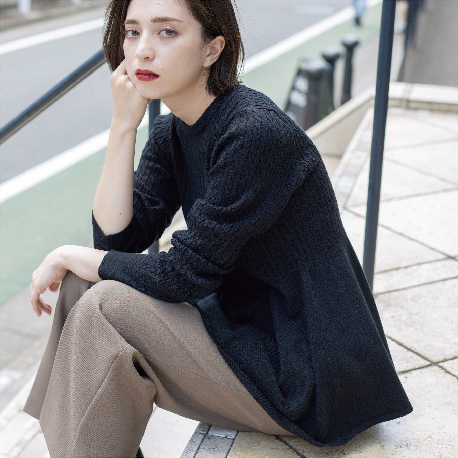 OPAQUE.CLIP「ミニケーブル切替ペプラムニット」|ニット・セーター|