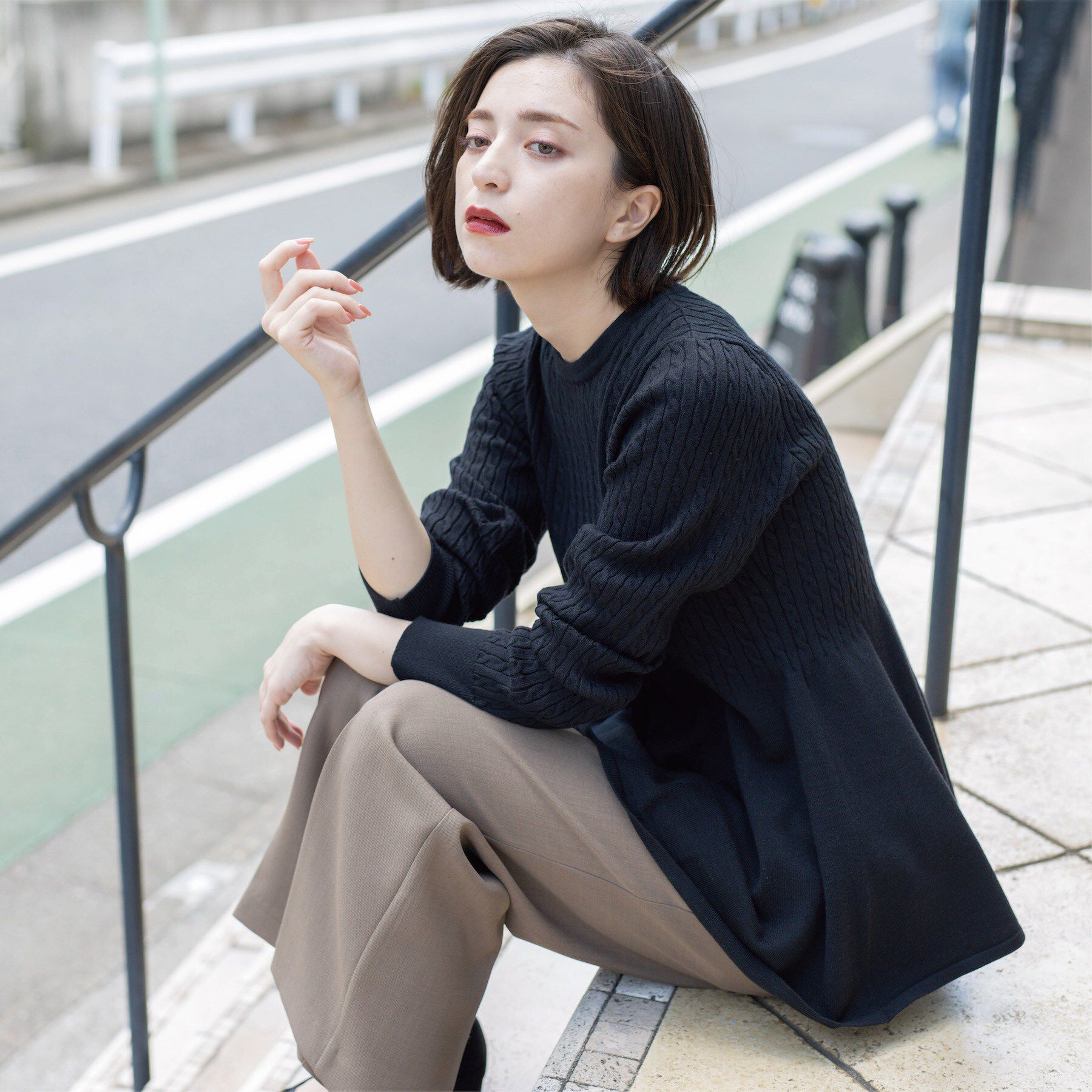 OPAQUE.CLIP「ミニケーブル切替ペプラムニット」|ニット・セーター|