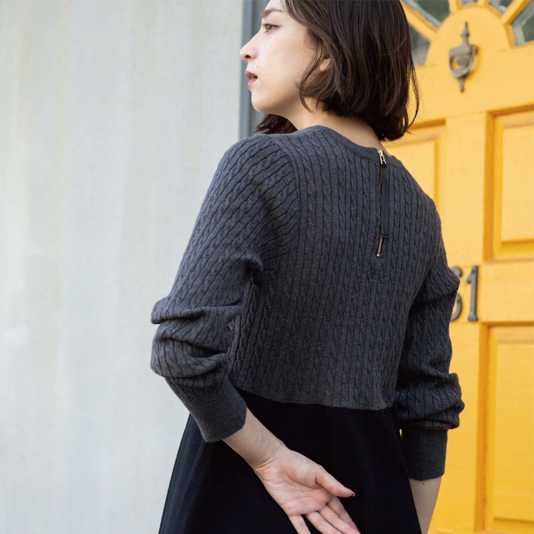 OPAQUE.CLIP「ミニケーブル切替ペプラムニット」|ニット・セーター|