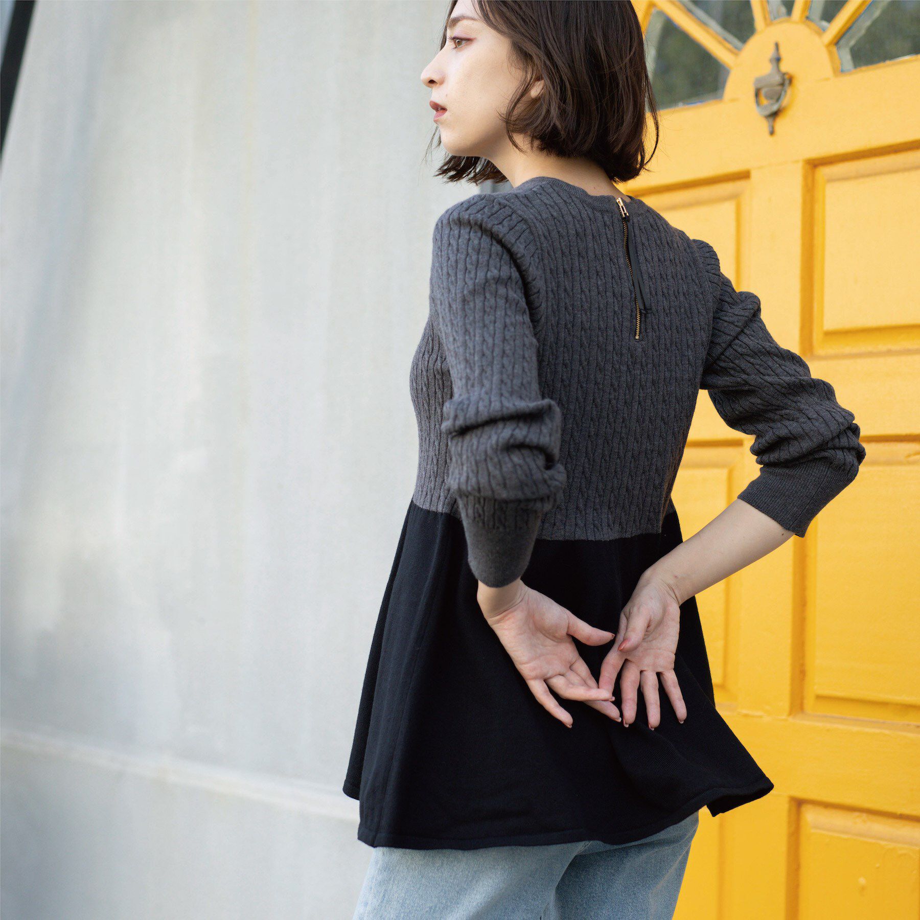 OPAQUE.CLIP「ミニケーブル切替ペプラムニット」|ニット・セーター|