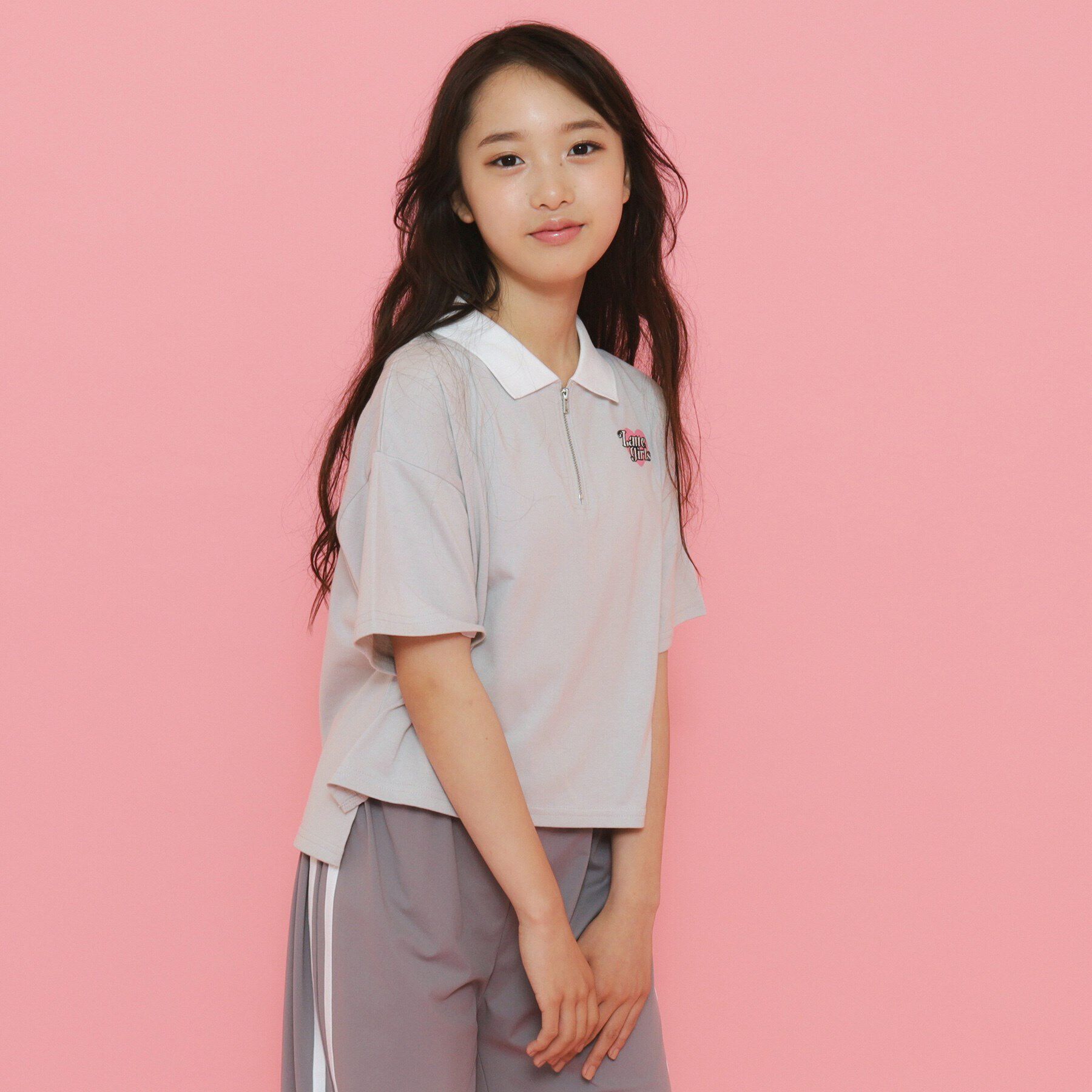 PINK-latte「ポロ衿ハーフジップTシャツ」|Tシャツ・カットソー|ﾗｲﾄｸﾞﾚｰ(011)