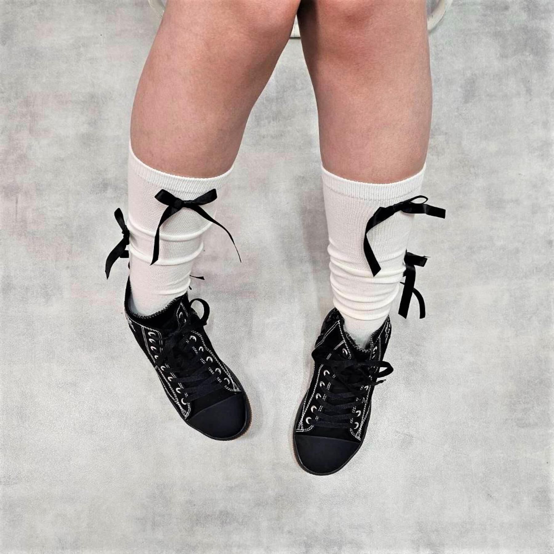 PINK-latte「リボンハイソックス」|ソックス|ホワイト(001)