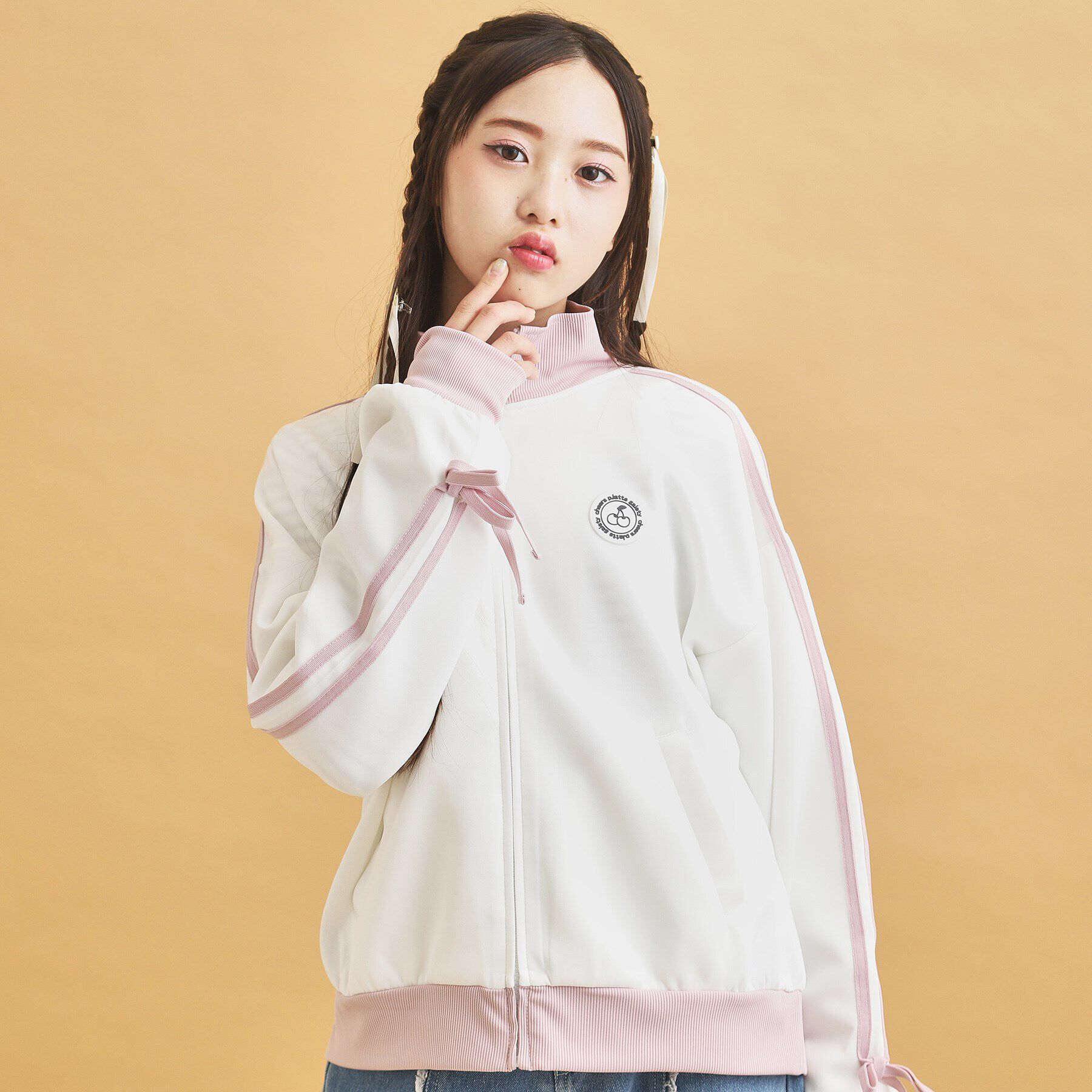 PINK-latte「リボンライントラックジャケット」|ブルゾン・スタジャン|オフホワイト(103