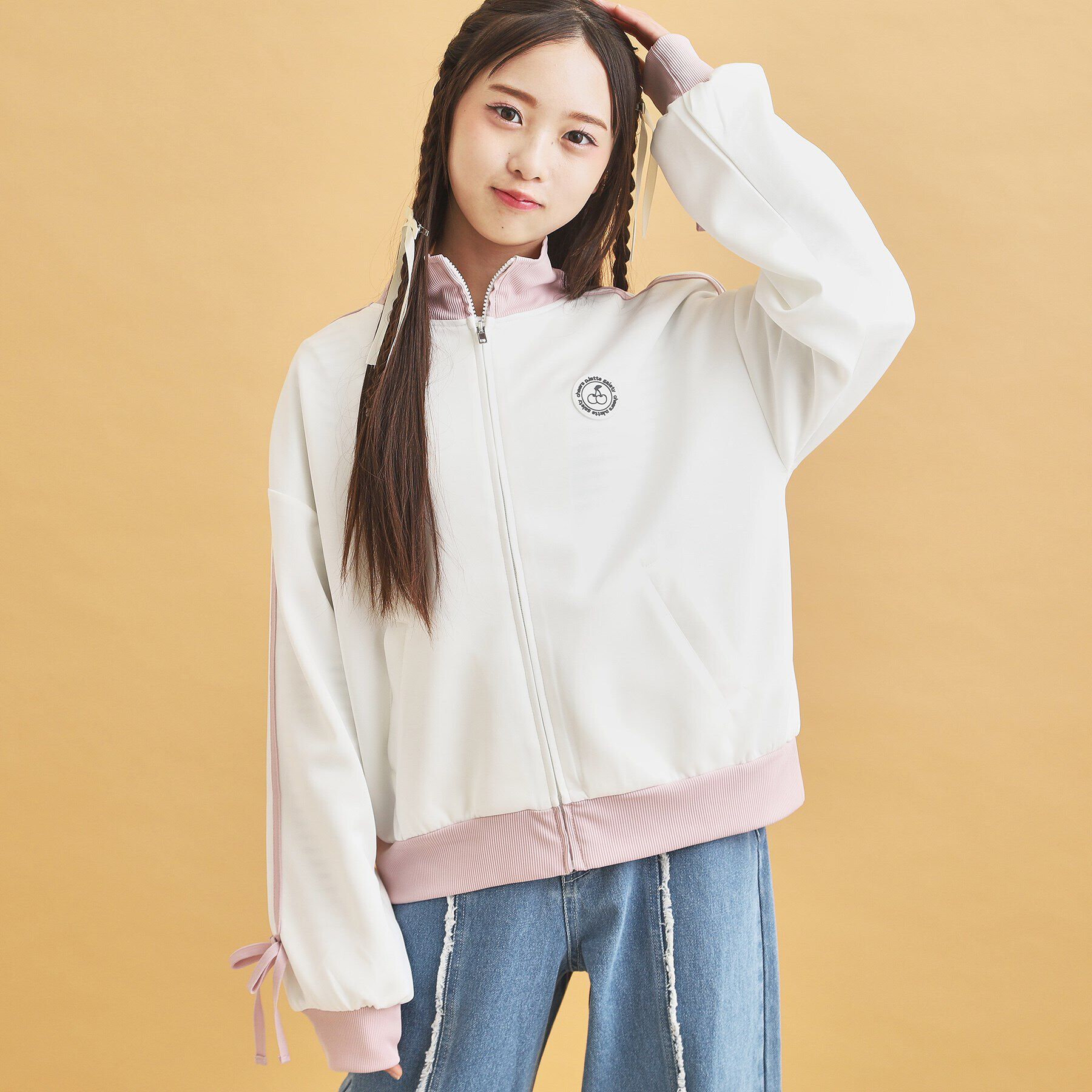 PINK-latte「リボンライントラックジャケット」|ブルゾン・スタジャン|