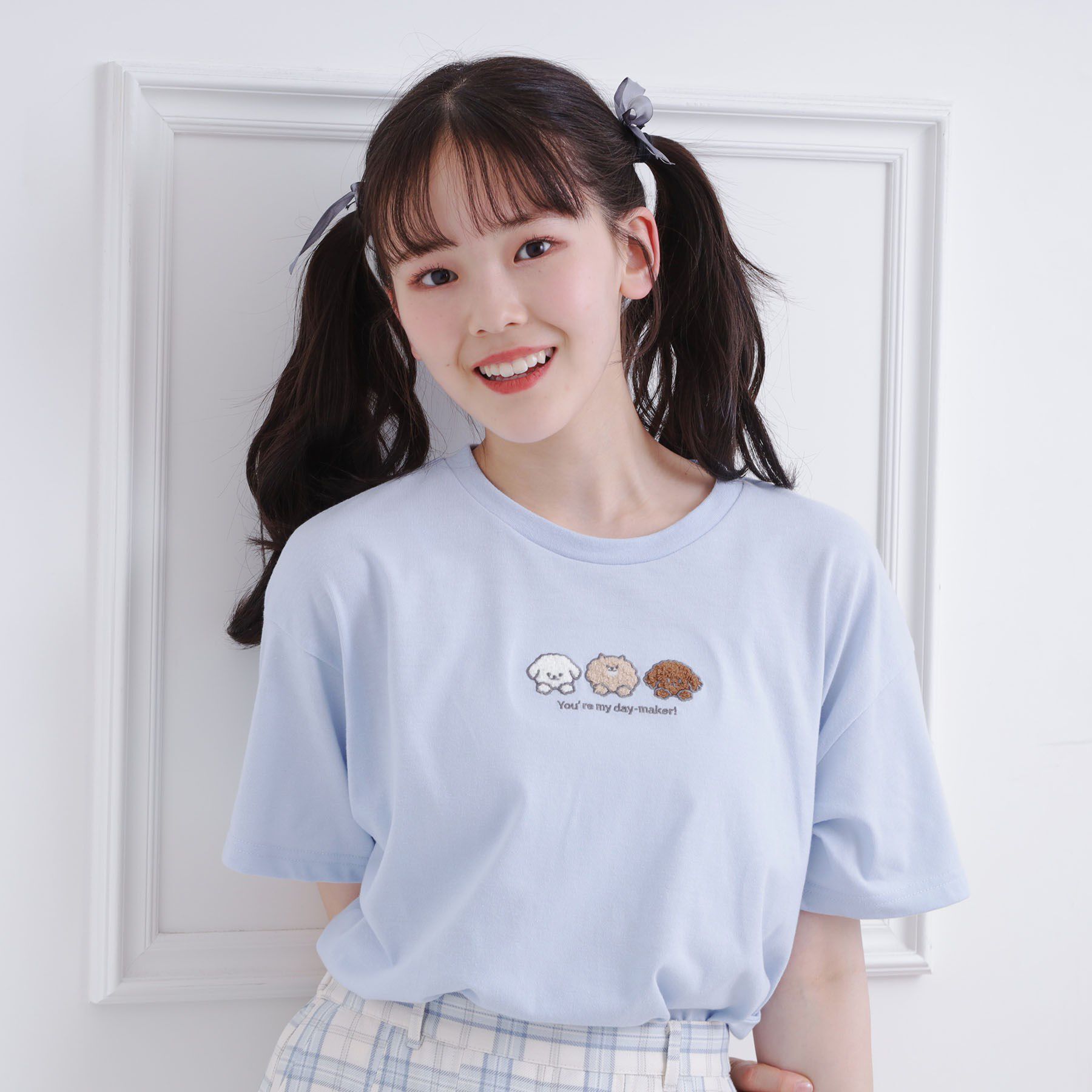 PINK-latte「接触冷感 ワンちゃんサガラTシャツ」|Tシャツ・カットソー|ブルー(091)