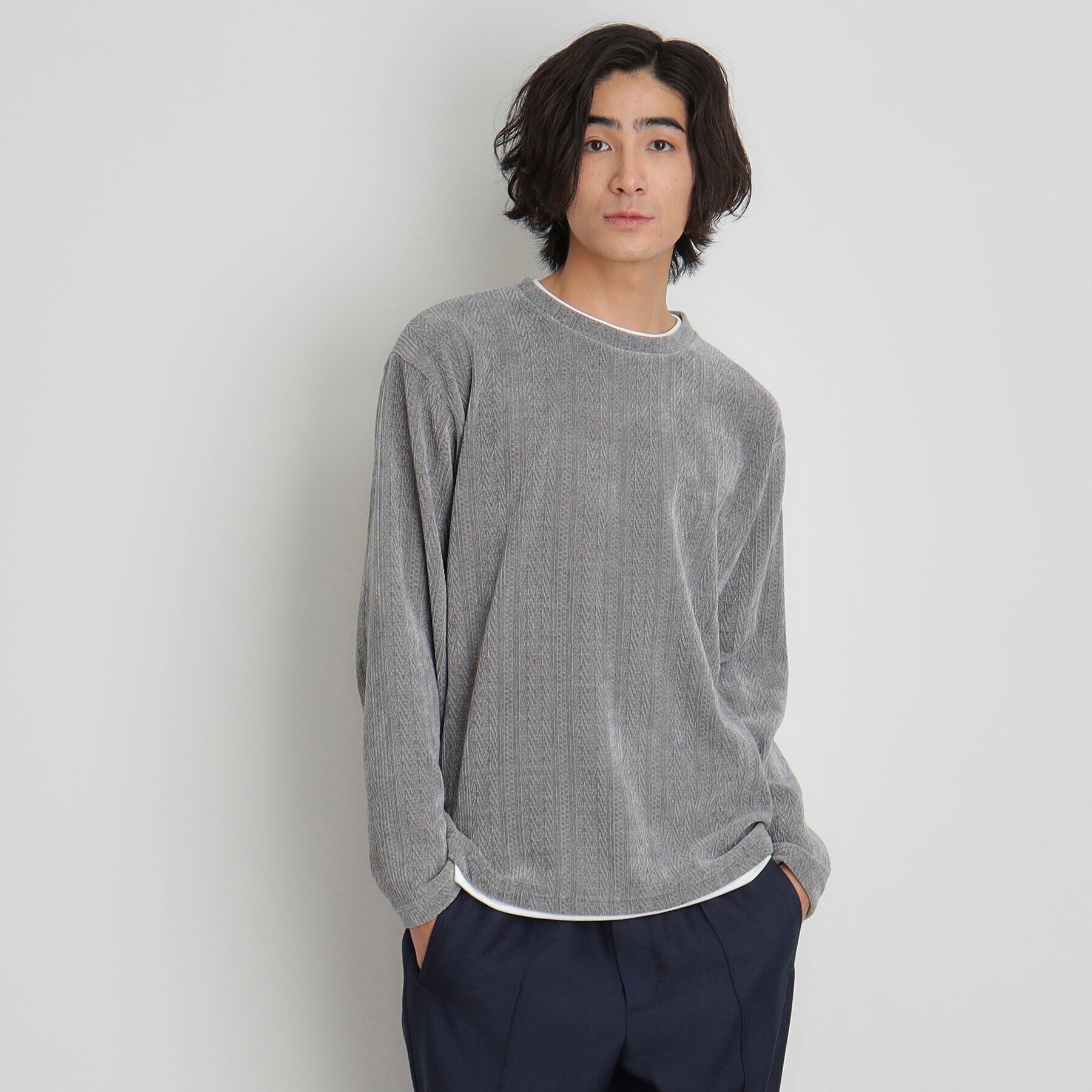 THE SHOP TK「シェニールケーブルプルオーバー」|Tシャツ・カットソー|グレー(012)