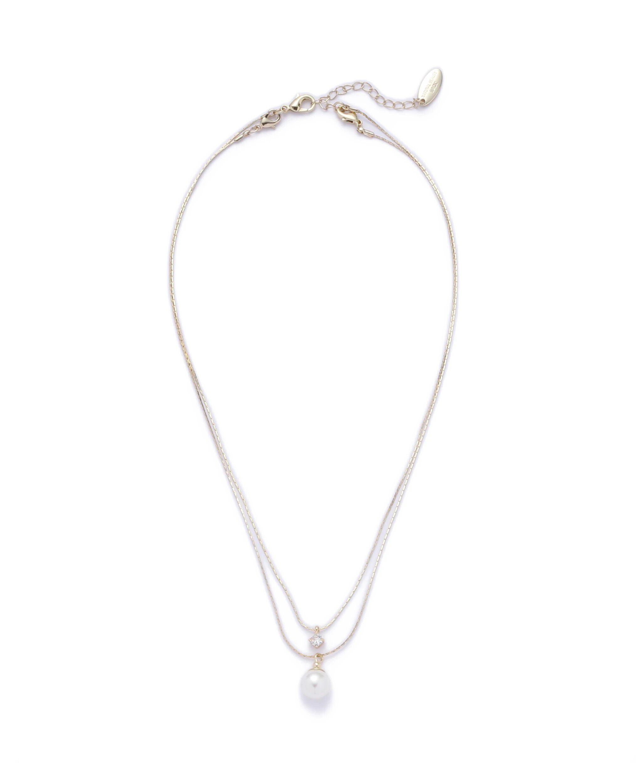  「パール＆ストーンプチペンダント」|ネックレス|ゴールド