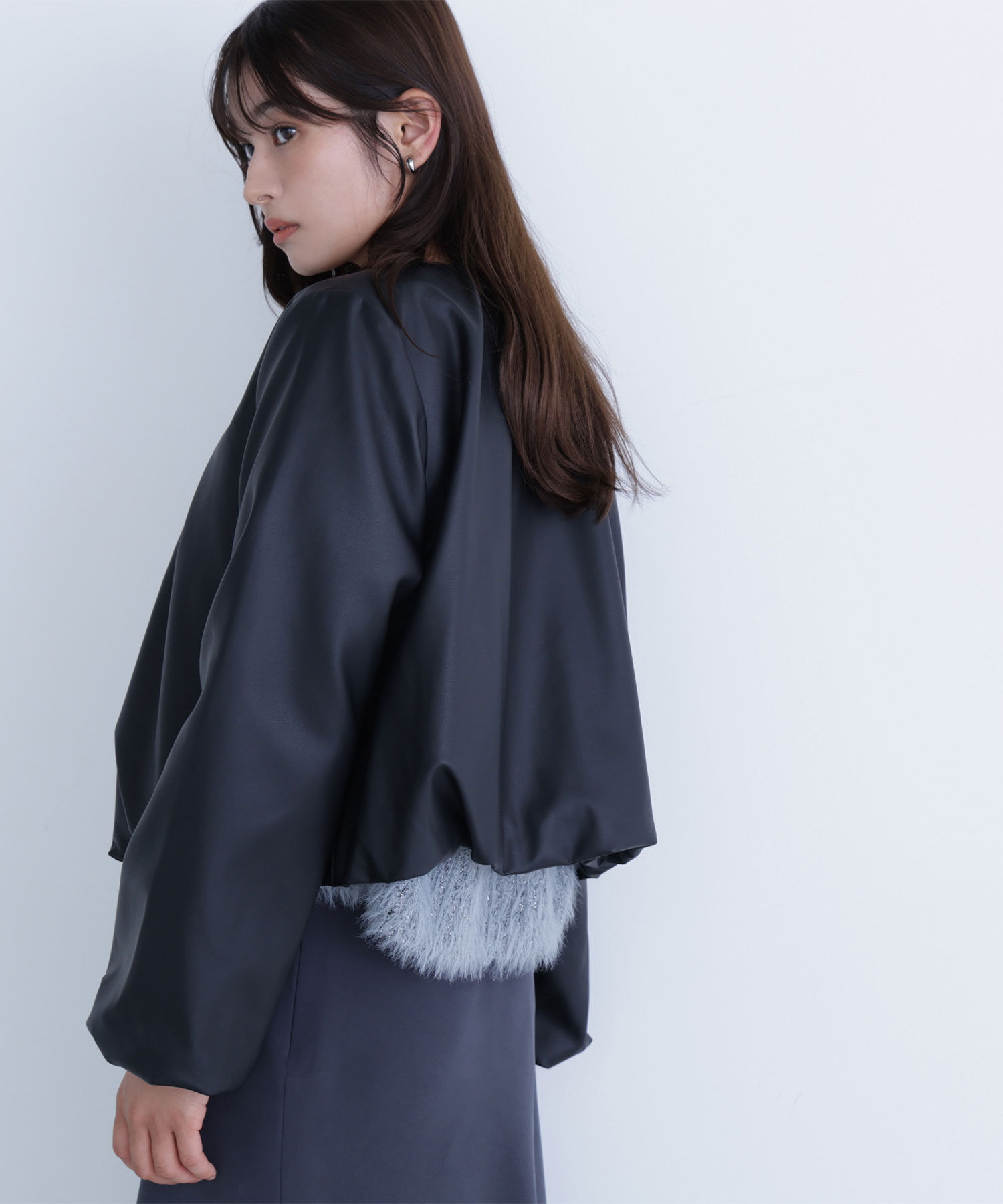  「フェイクレザーギャザーブルゾン」|ブルゾン・スタジャン|