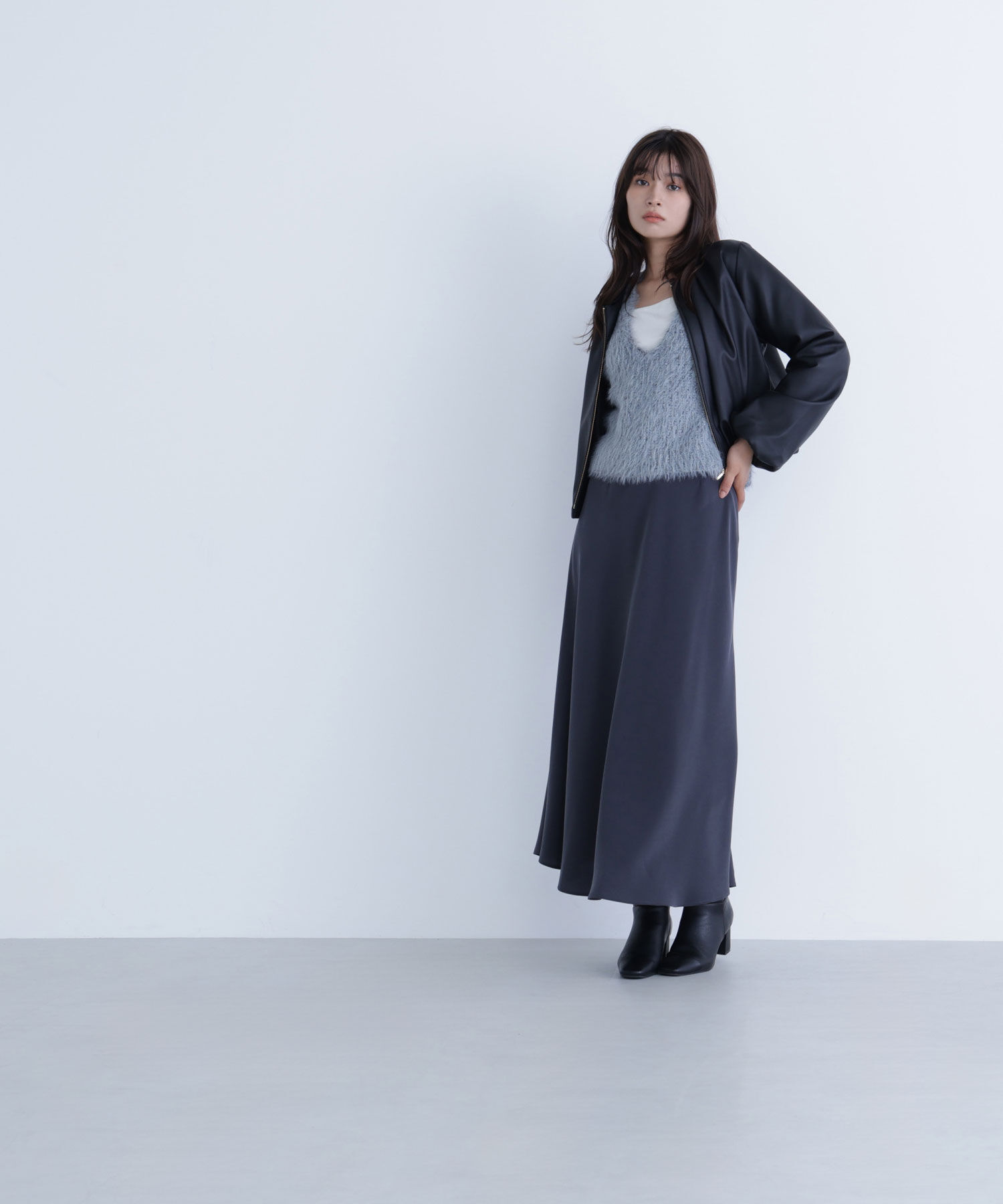  「フェイクレザーギャザーブルゾン」|ブルゾン・スタジャン|