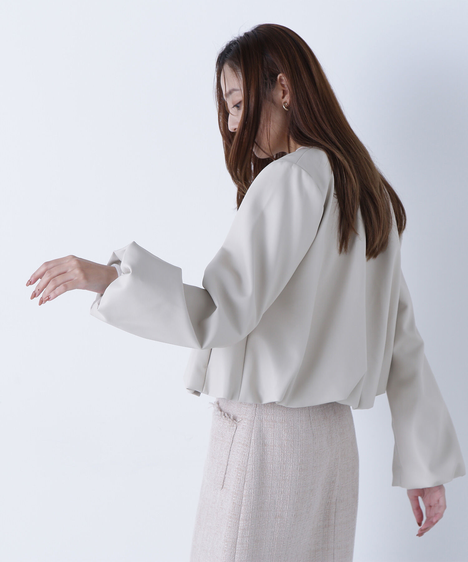  「フェイクレザーギャザーブルゾン」|ブルゾン・スタジャン|