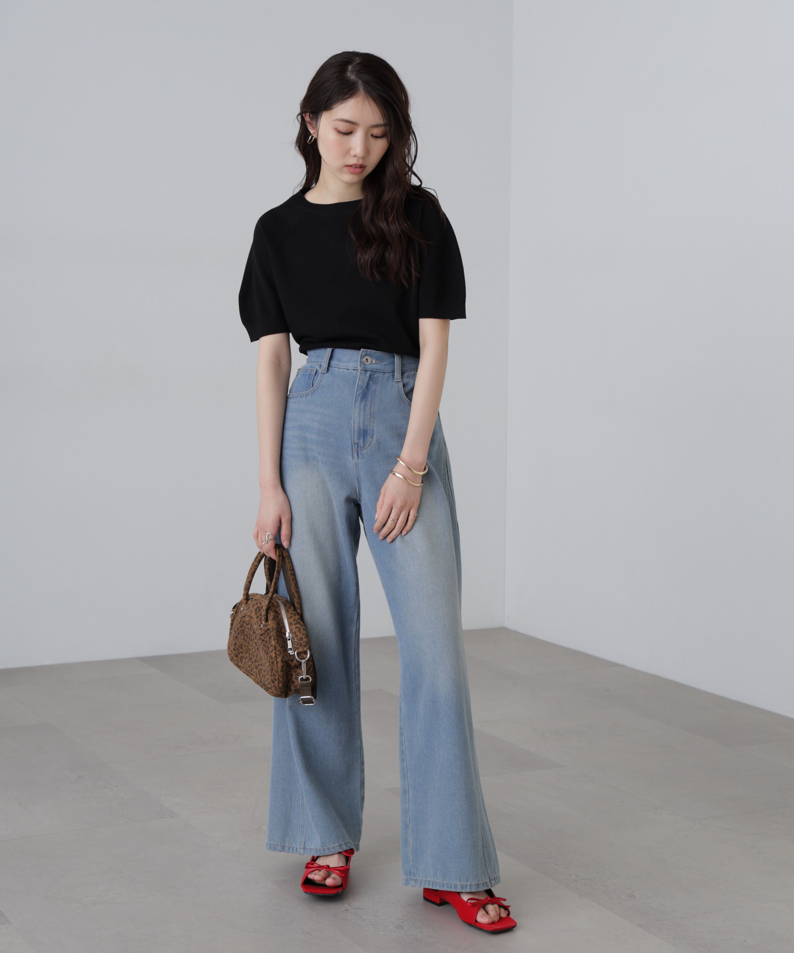  「〈洗える〉マシンウォッシャブルパフスリーブ半袖ニット」|ニット・セーター|