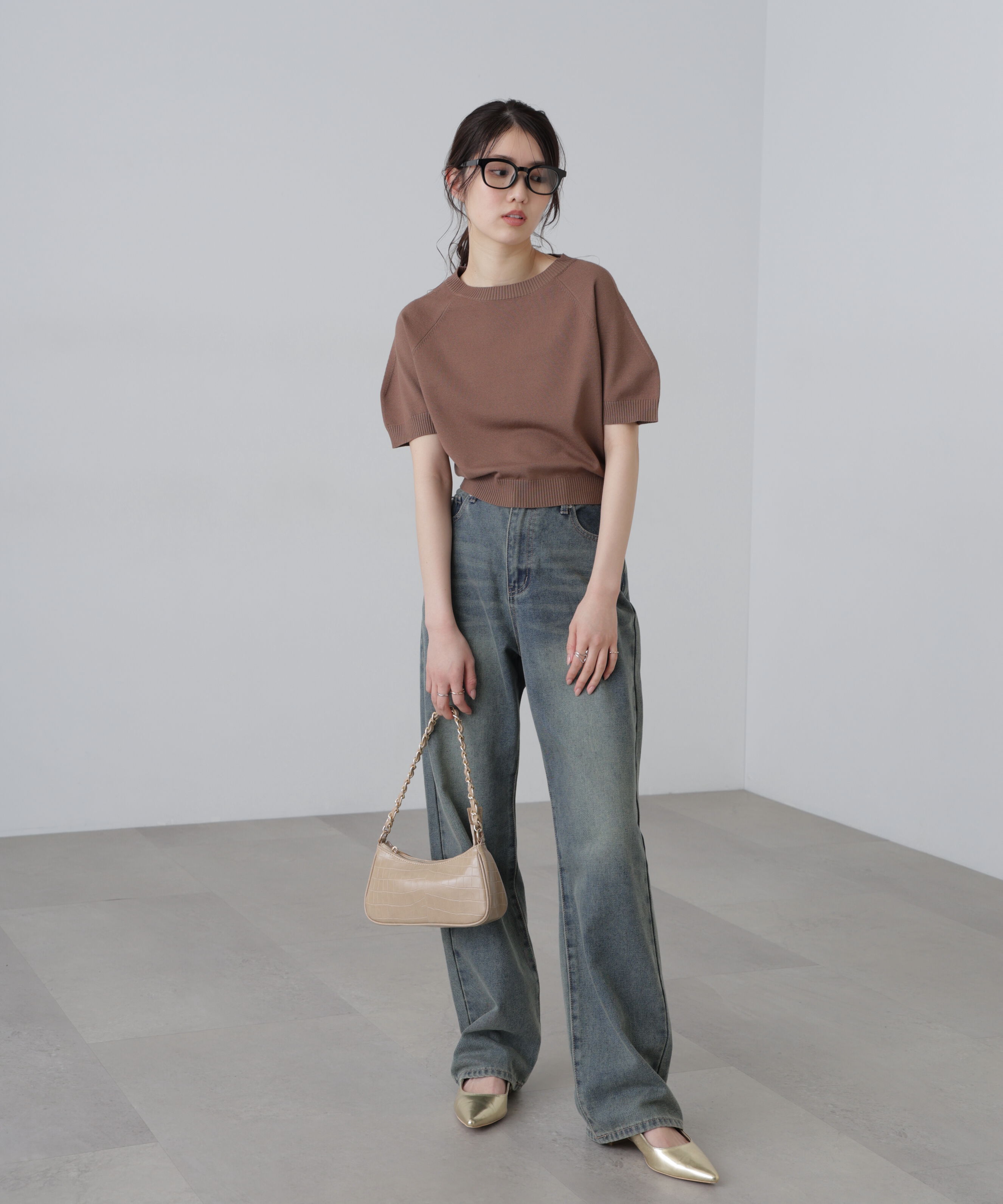  「〈洗える〉マシンウォッシャブルパフスリーブ半袖ニット」|ニット・セーター|