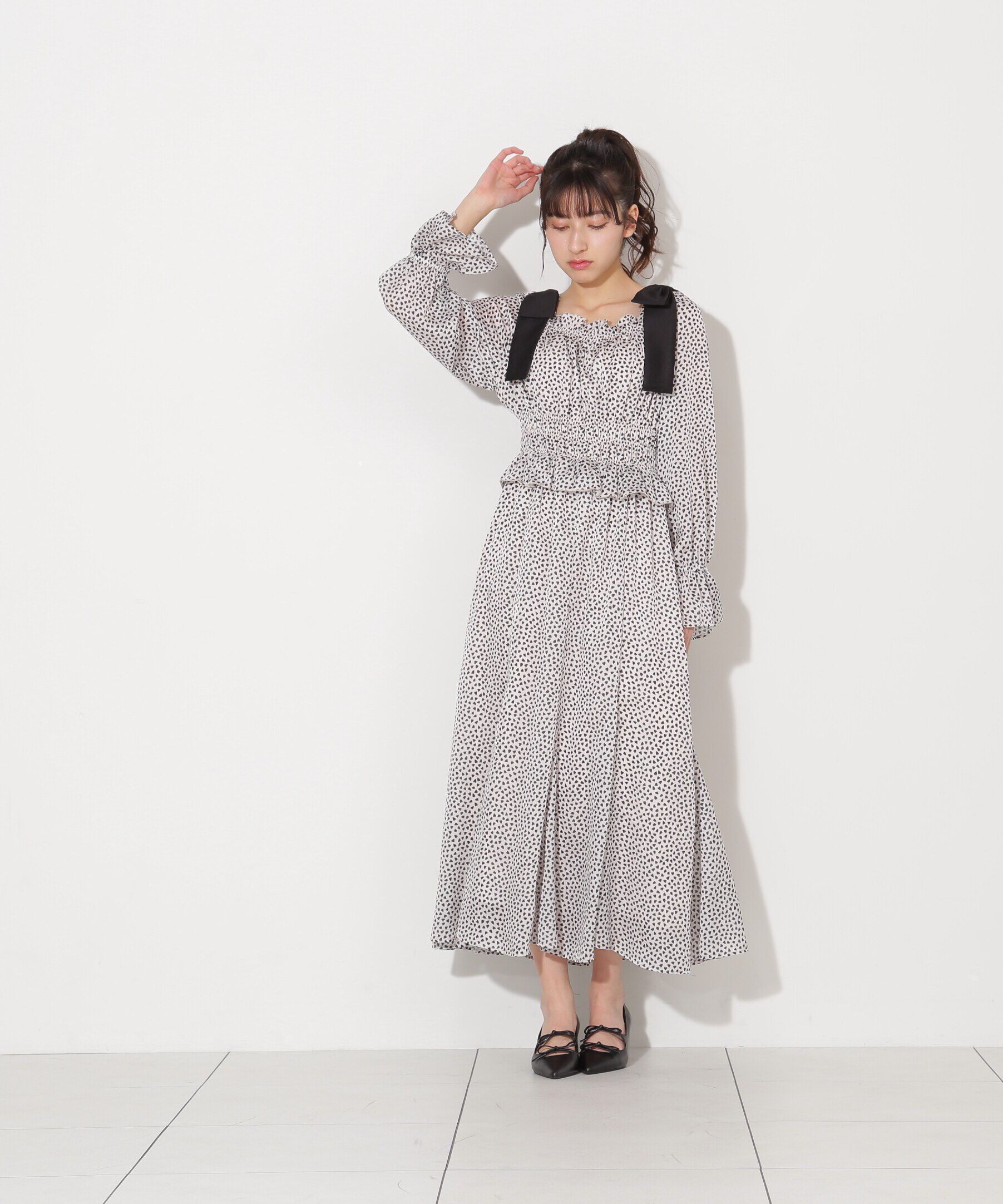  「ハートプリントシャーリングワンピース」|ワンピース|