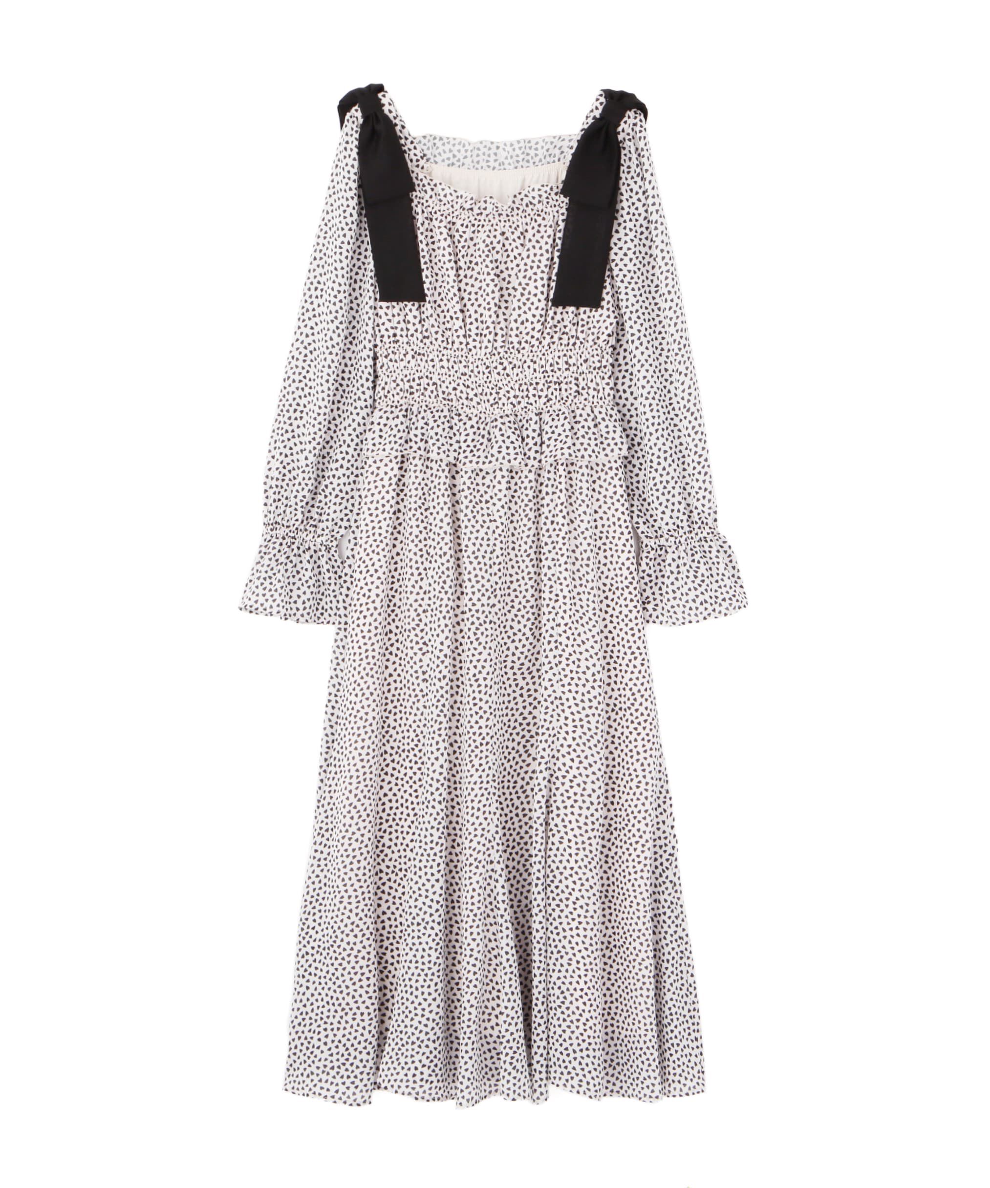  「ハートプリントシャーリングワンピース」|ワンピース|