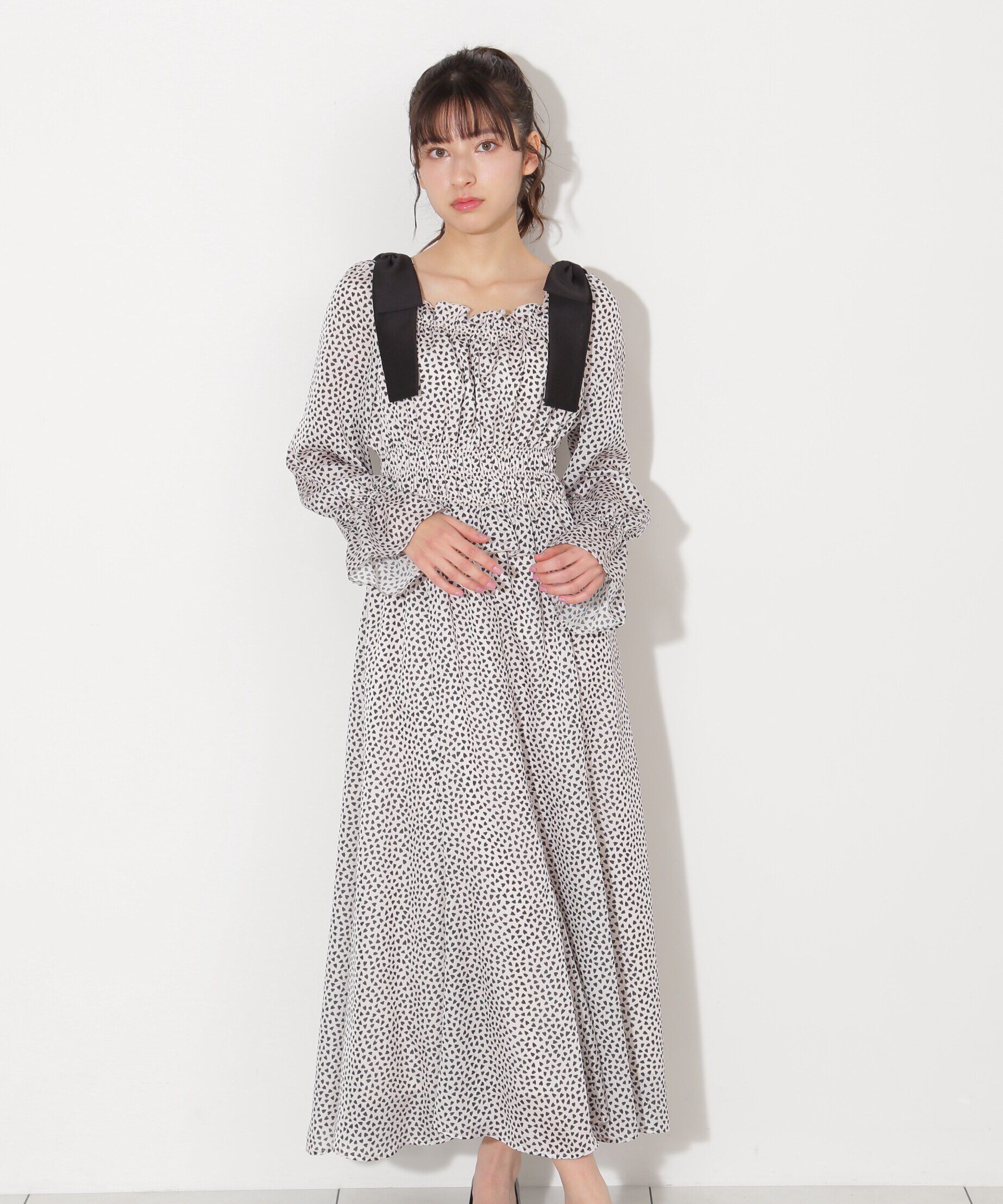  「ハートプリントシャーリングワンピース」|ワンピース|