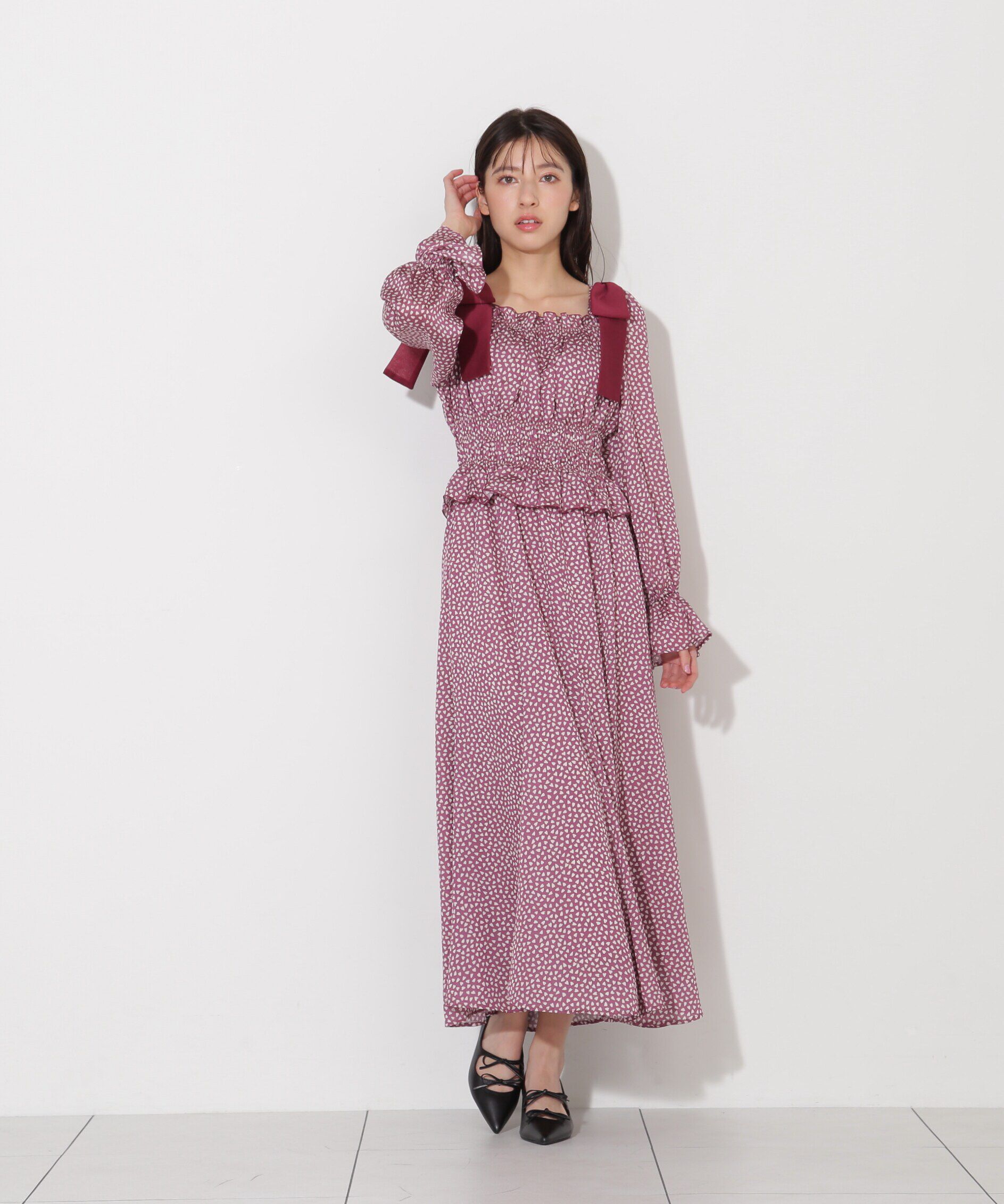  「ハートプリントシャーリングワンピース」|ワンピース|