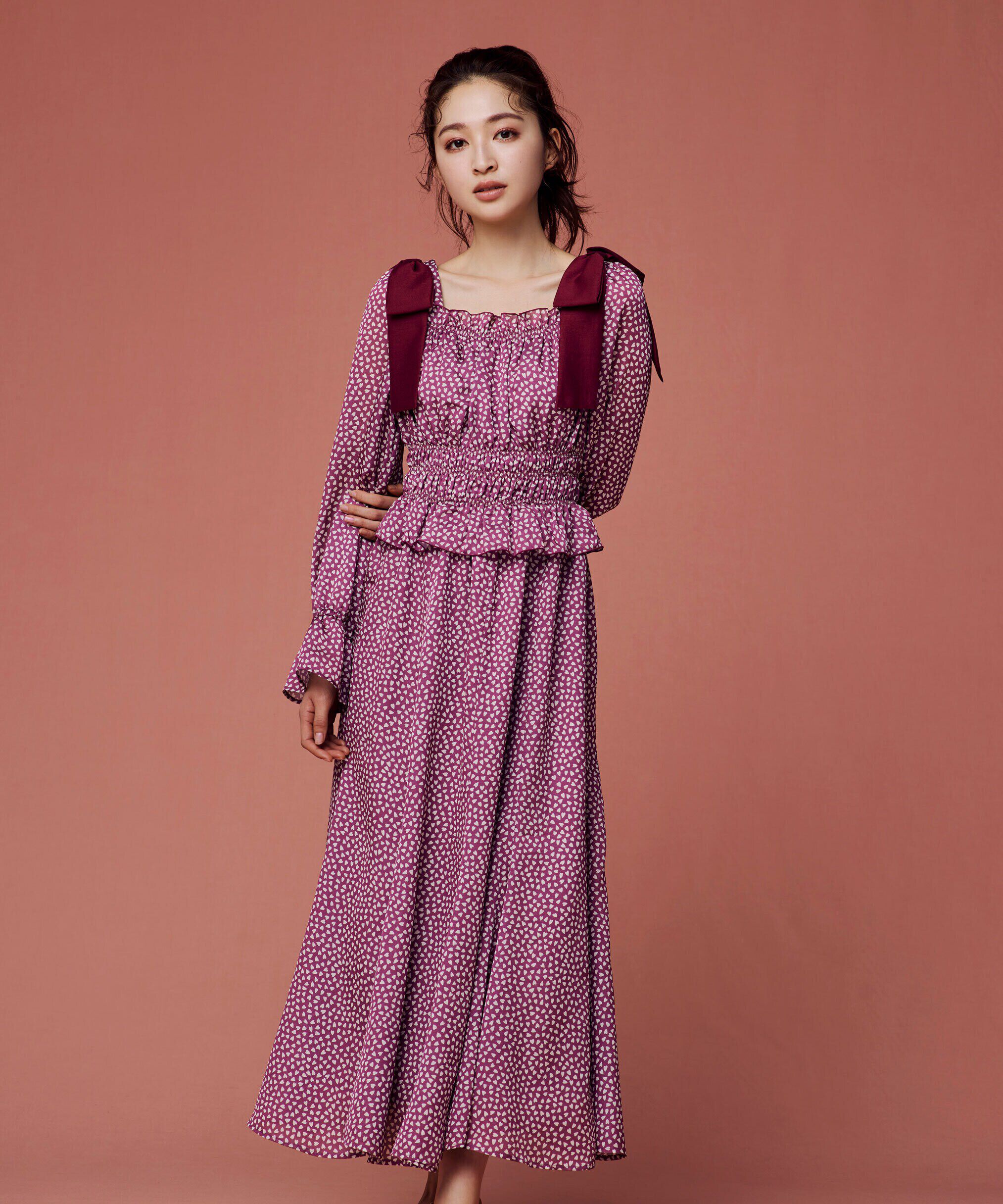  「ハートプリントシャーリングワンピース」|ワンピース|