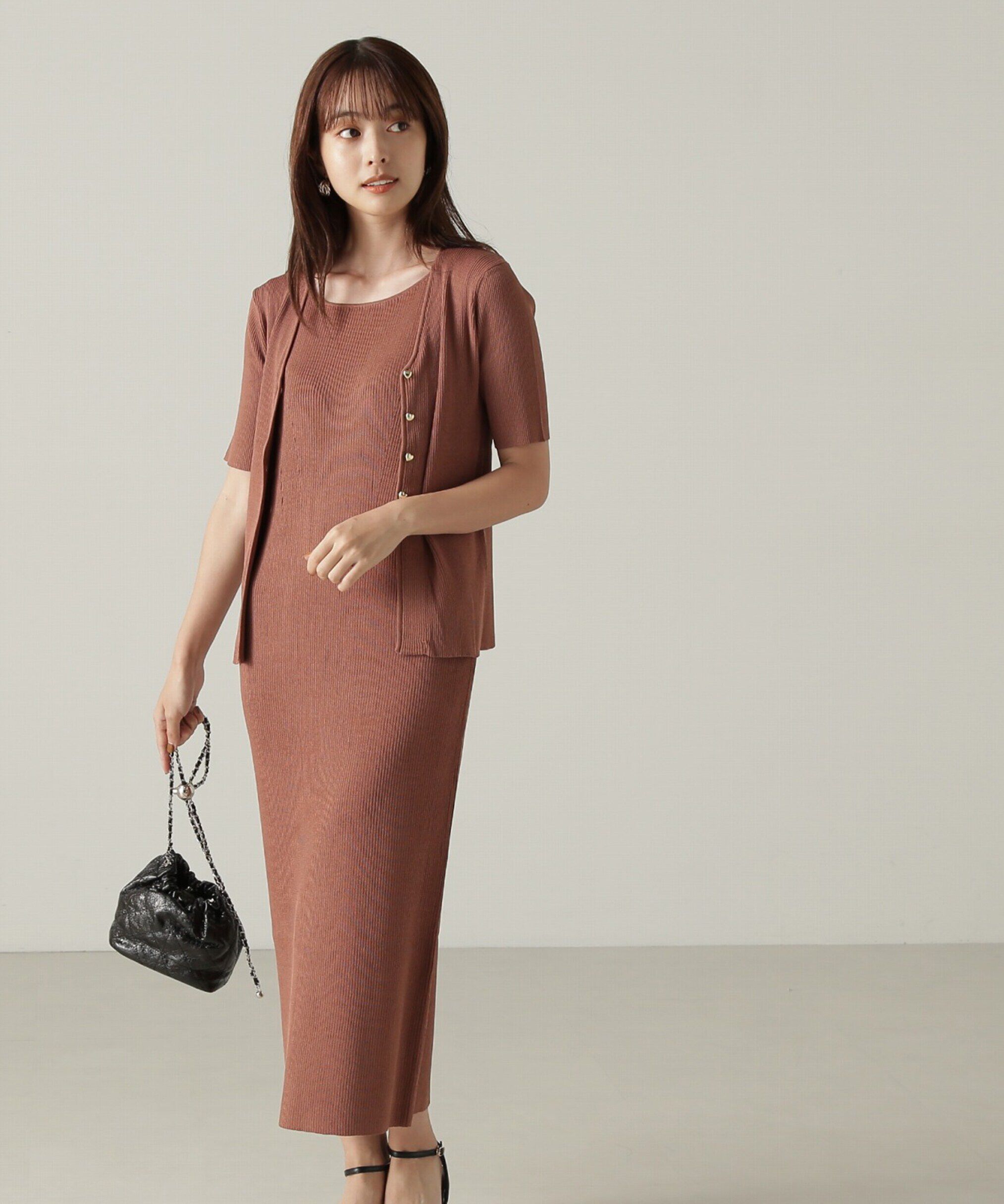 PROPORTION BODY DRESSING「リブカーデ付ニットナローワンピース」|ワンピース|ブラウン