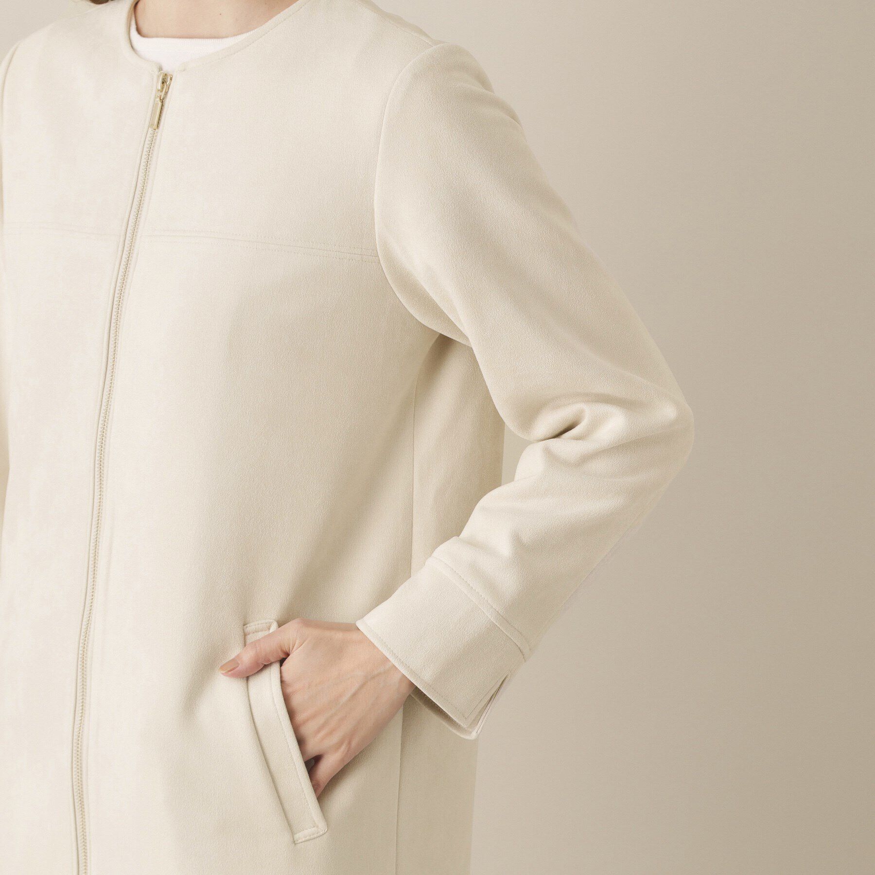 ITS&rsquo;DEMO「【通勤】カットフェイクスエードコート」|ノーカラーコート|