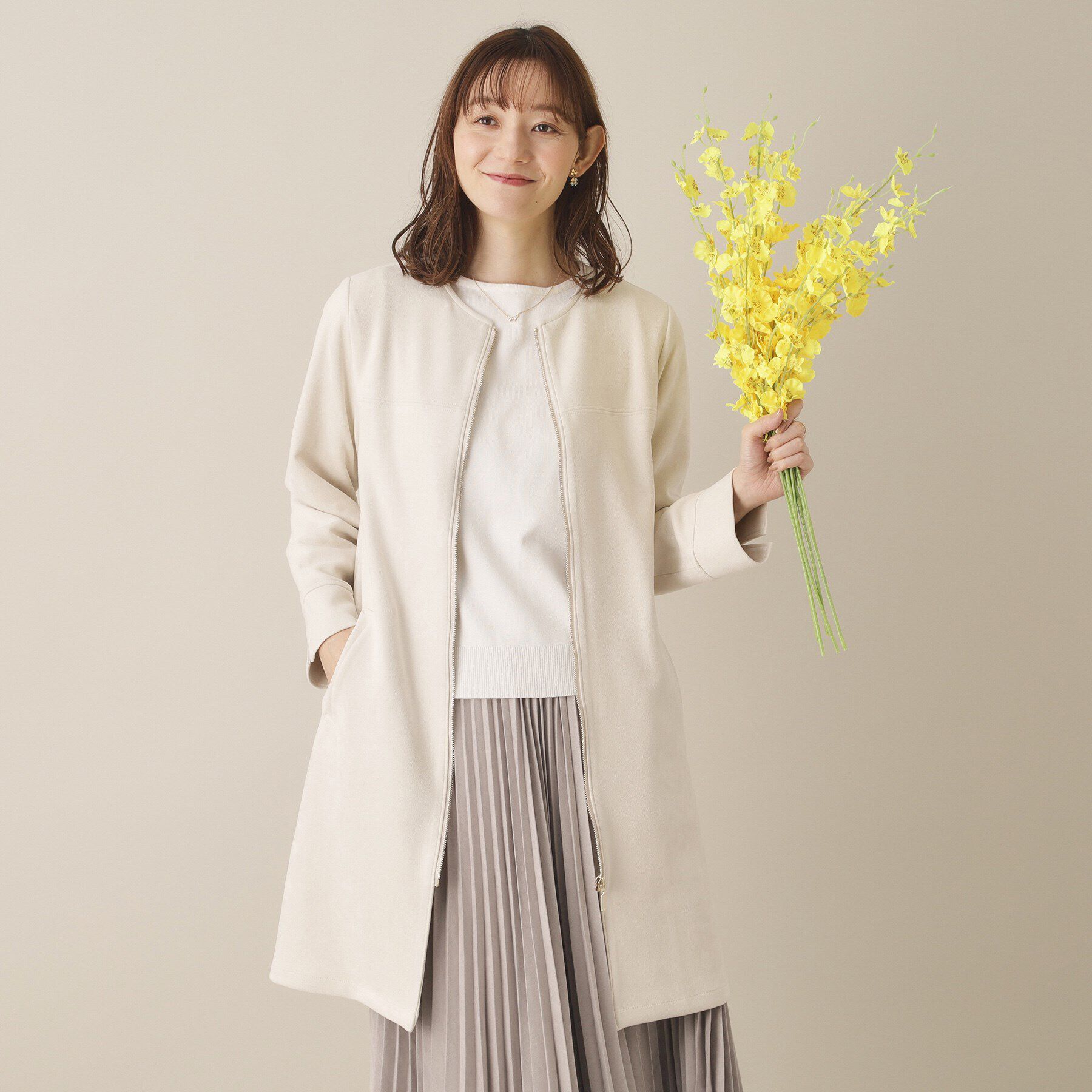 ITS&rsquo;DEMO「【通勤】カットフェイクスエードコート」|ノーカラーコート|