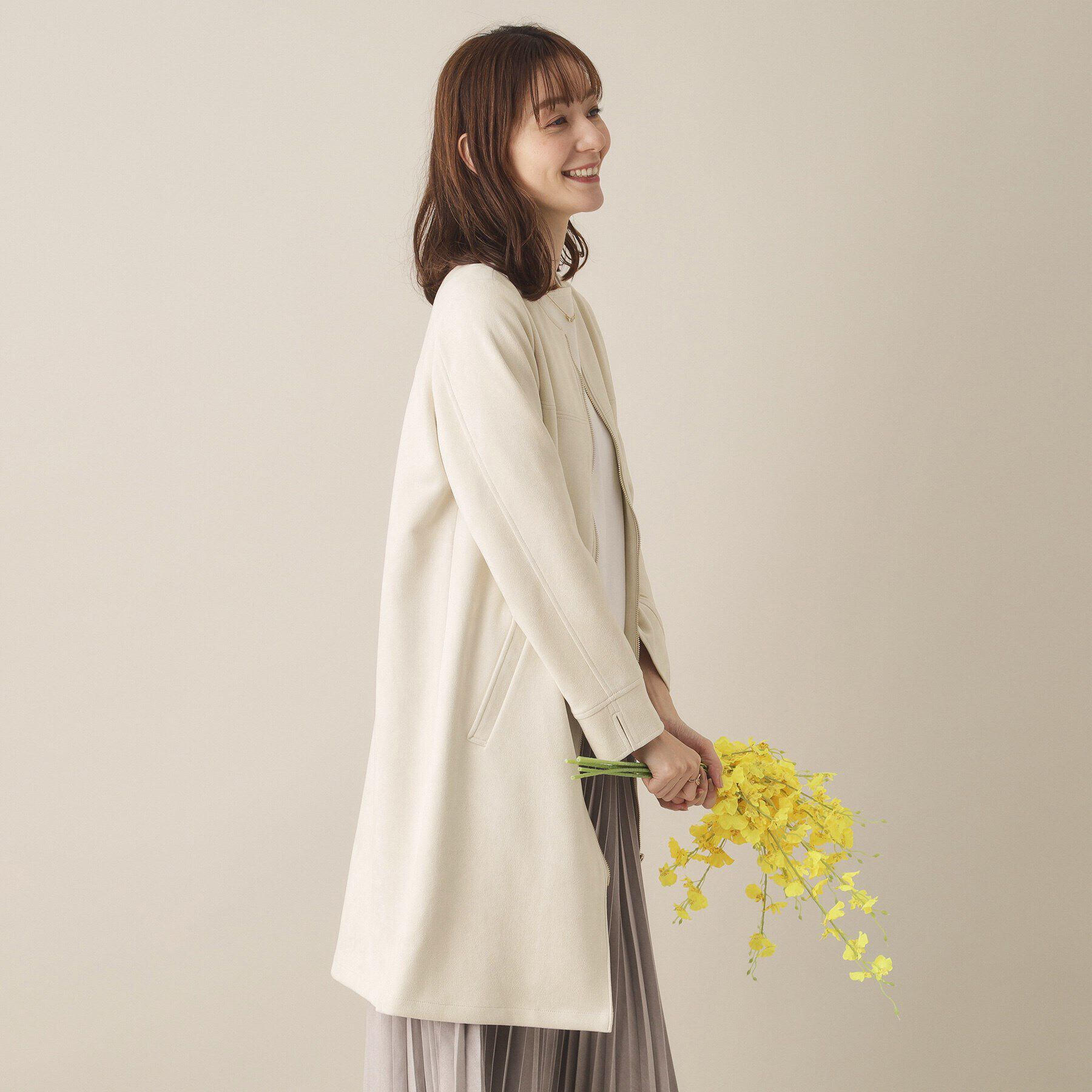 ITS&rsquo;DEMO「【通勤】カットフェイクスエードコート」|ノーカラーコート|