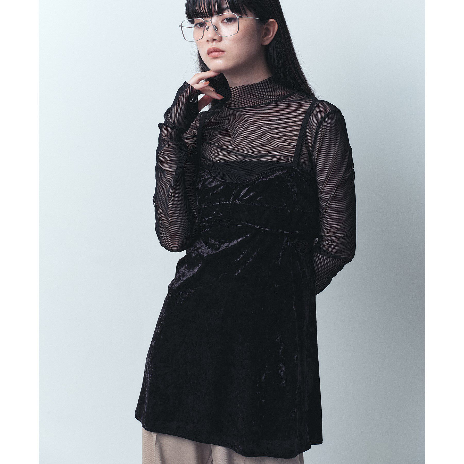 CODE A「cut out velour camisole」|キャミソール|ブラック(019)