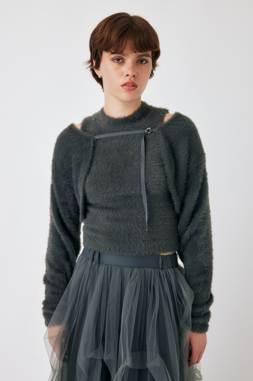 MOUSSY「SHAGGY KNIT ボレロ＆タンク」|ニット・セーター|GRY