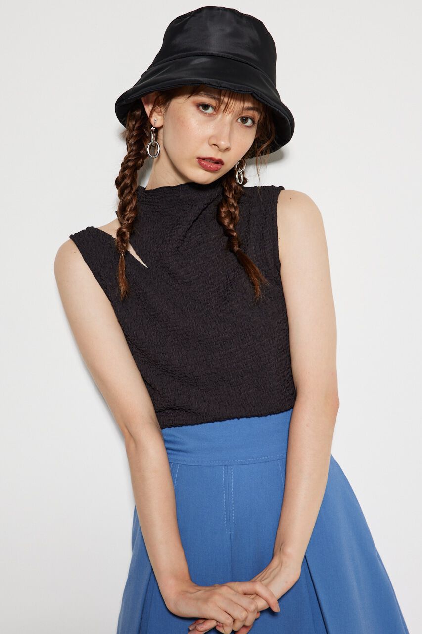 rienda「ショルダースリットバンピーTOP」|タンクトップ|BLK