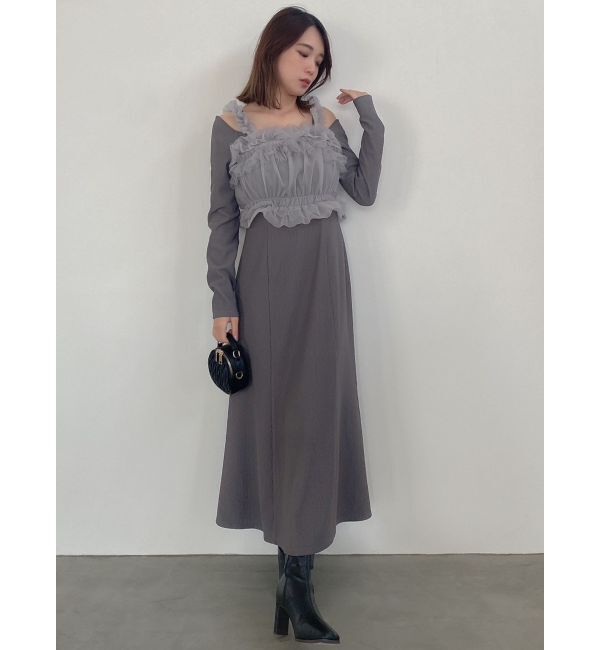 dazzlin「チュールギャザービスチェカットワンピース」|ワンピース|グレー