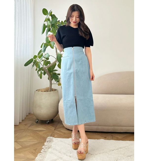 MERCURYDUO「フロントZIPデニムナロースカート」|スカート|