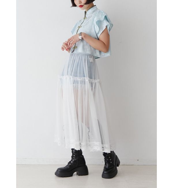 jouetie「ハーフスリーブショルダーフリルショートチャイナシャツ」|シャツ・ブラウス|