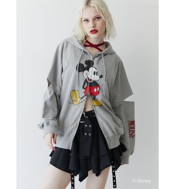jouetie「【ミッキー＆ミニー】ダブルZIPスリットフーディ【セットアップ対応】」|パーカー|グレー
