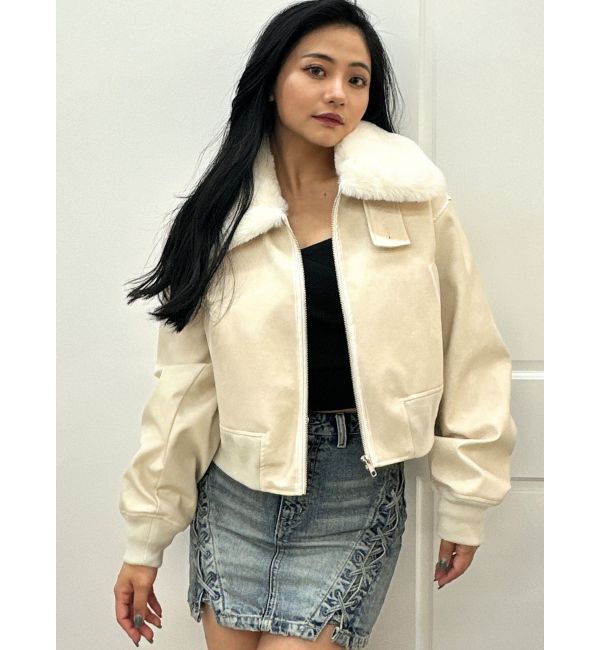 GYDA「vintage processingフェイクレザーショートブルゾン」|ブルゾン・スタジャン|