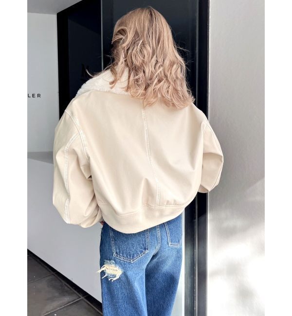 GYDA「vintage processingフェイクレザーショートブルゾン」|ブルゾン・スタジャン|