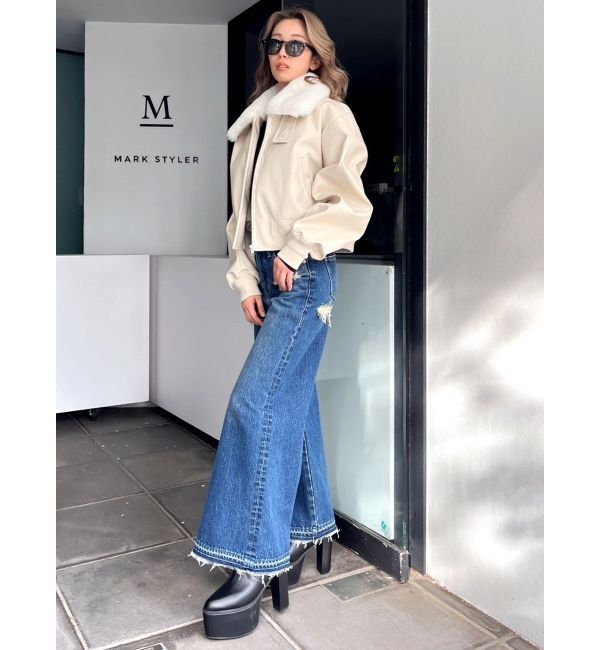 GYDA「vintage processingフェイクレザーショートブルゾン」|ブルゾン・スタジャン|