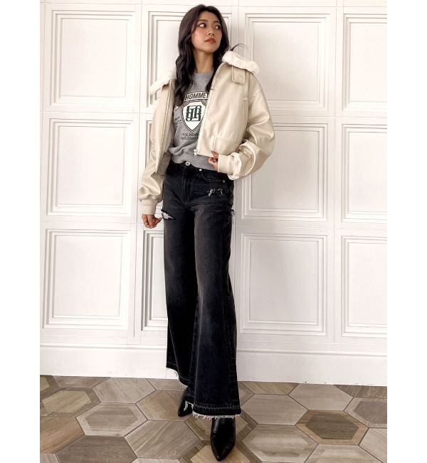 GYDA「vintage processingフェイクレザーショートブルゾン」|ブルゾン・スタジャン|