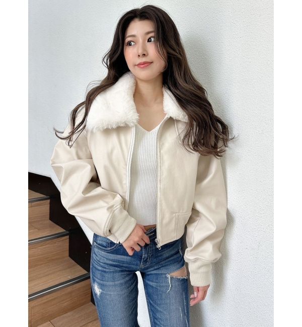 GYDA「vintage processingフェイクレザーショートブルゾン」|ブルゾン・スタジャン|