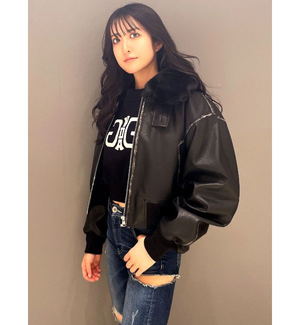 GYDA「vintage processingフェイクレザーショートブルゾン」|ブルゾン・スタジャン|