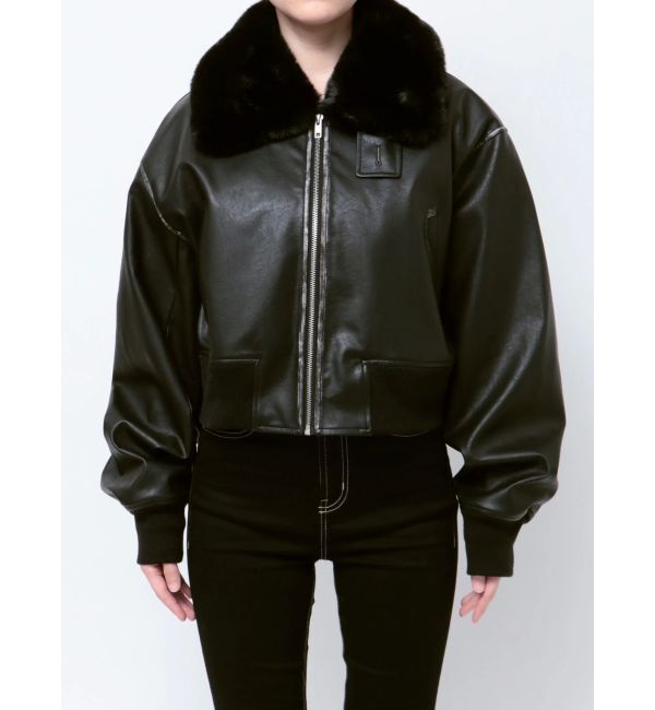 GYDA「vintage processingフェイクレザーショートブルゾン」|ブルゾン・スタジャン|