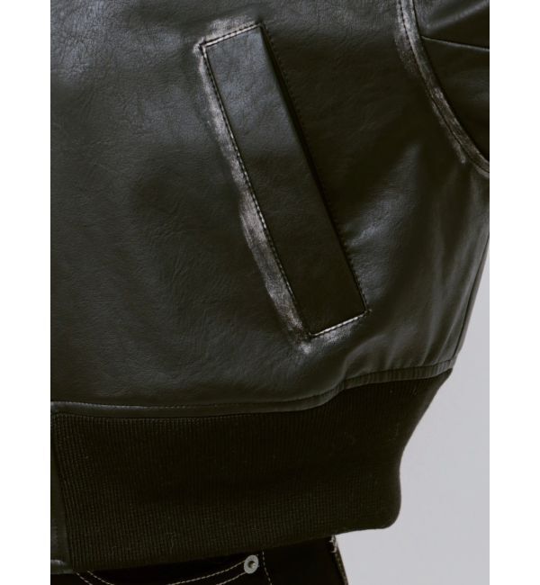 GYDA「vintage processingフェイクレザーショートブルゾン」|ブルゾン・スタジャン|