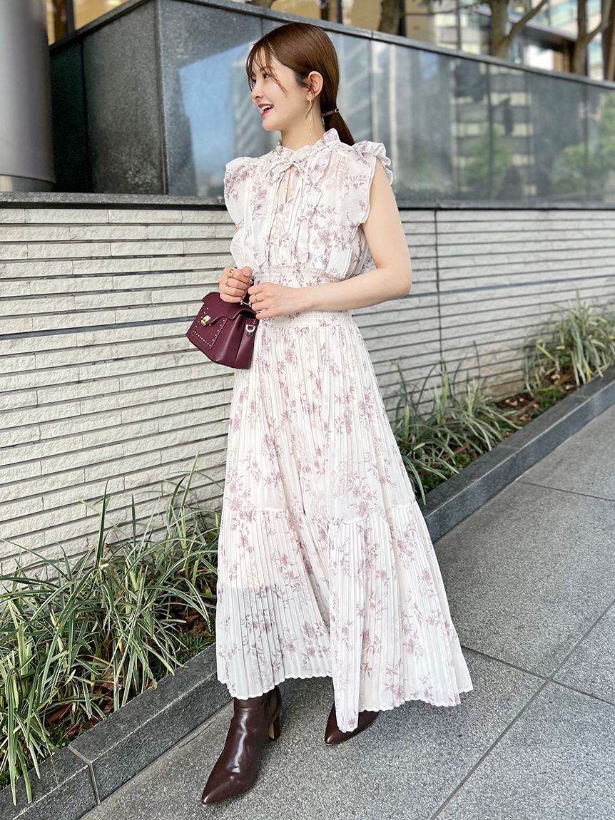 SNIDEL「【00サイズあり】プリントプリーツシャーリングワンピース」|ワンピース|