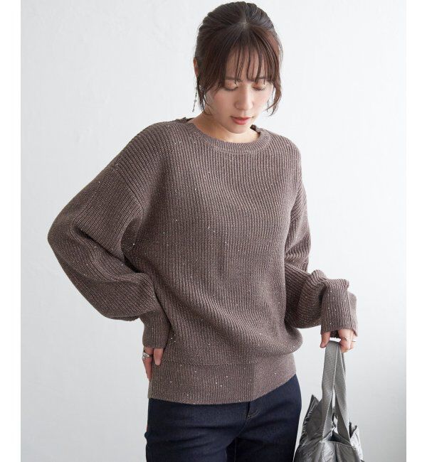 ikka「ラメスパンコールニットプルオーバー」|プルオーバー|